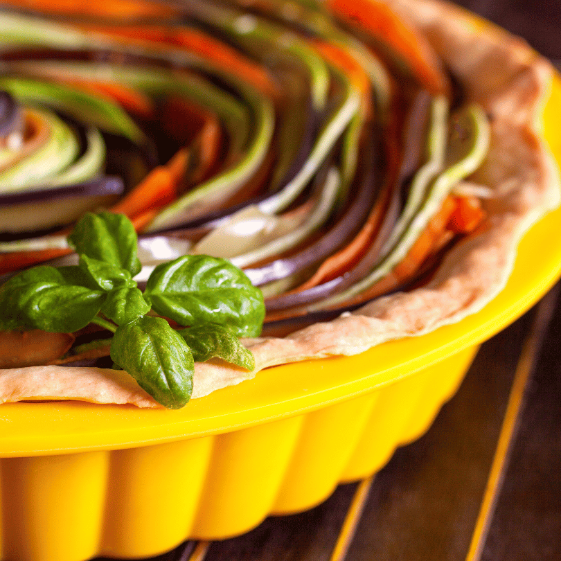a photo of a colourful veg pie by SEO and food copywriter