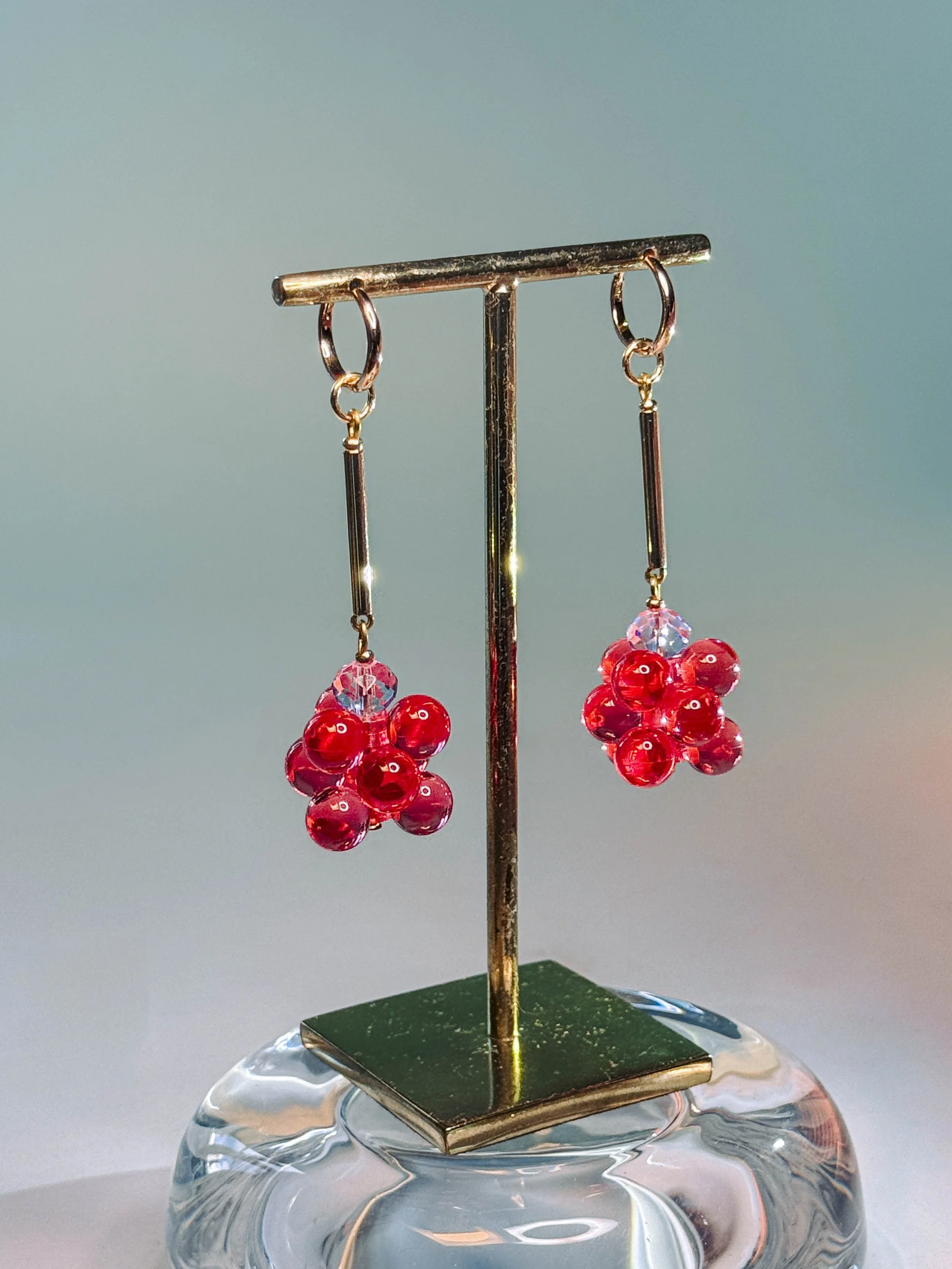 boucles d'oreilles Muguet rouge