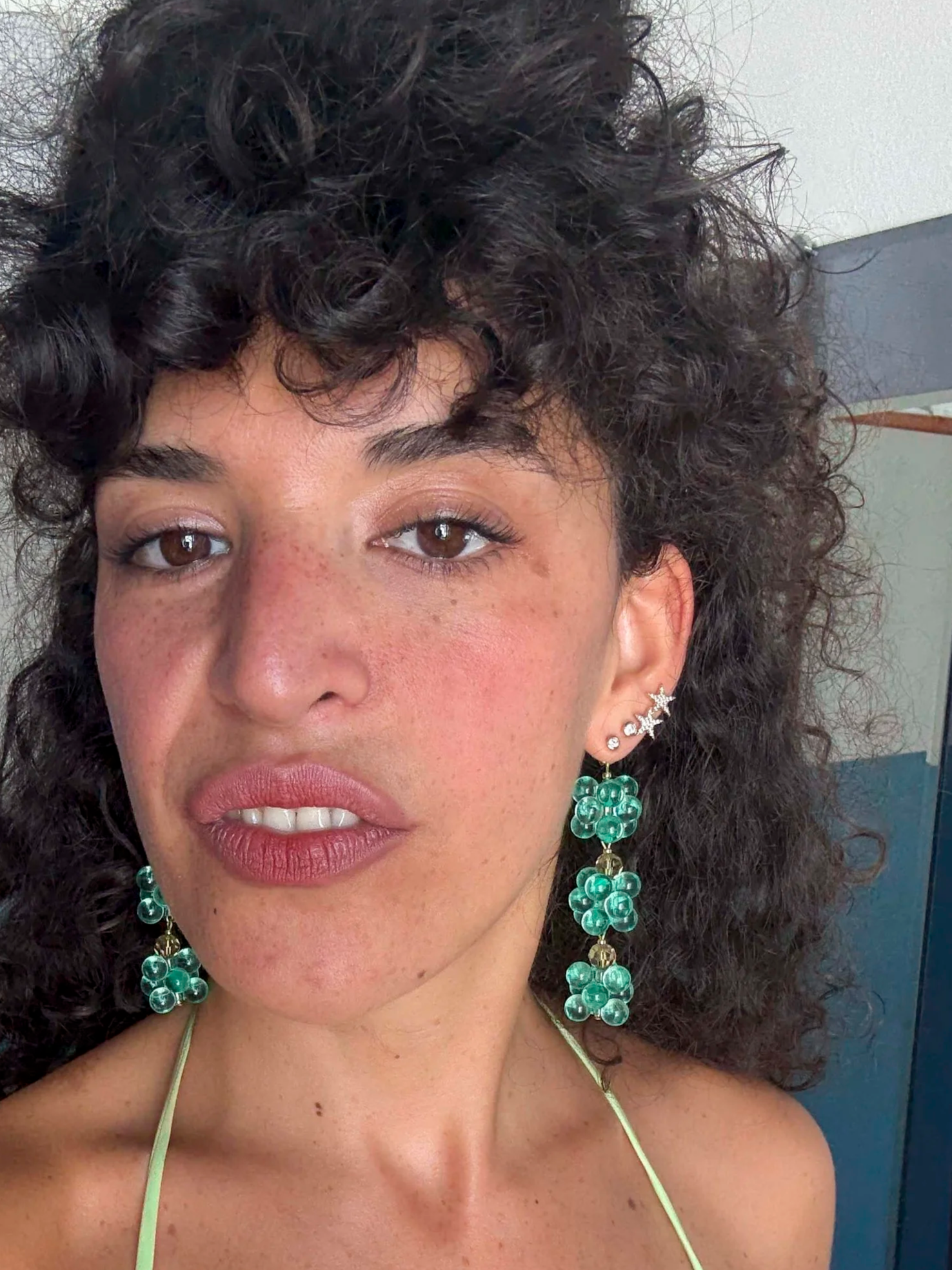 Boucles D'oreilles Crochet Pour Femme - Couleur Vert/sarcelle, Forme Larme En Fil, Style Bohème