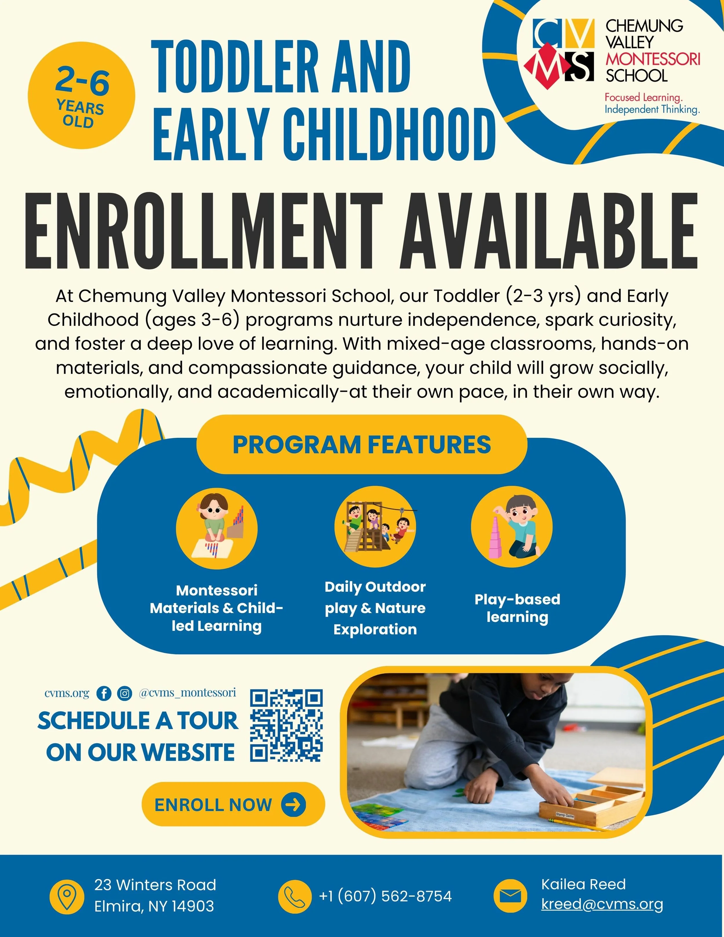 At Chemung Valley Montessori School, we support each child&rsquo;s natural curiosity with a nurturing, individualized curriculum from Toddlers to Grade 6. Discover how CVMS empowers students to learn at their own pace and love the journey here! 

#mo