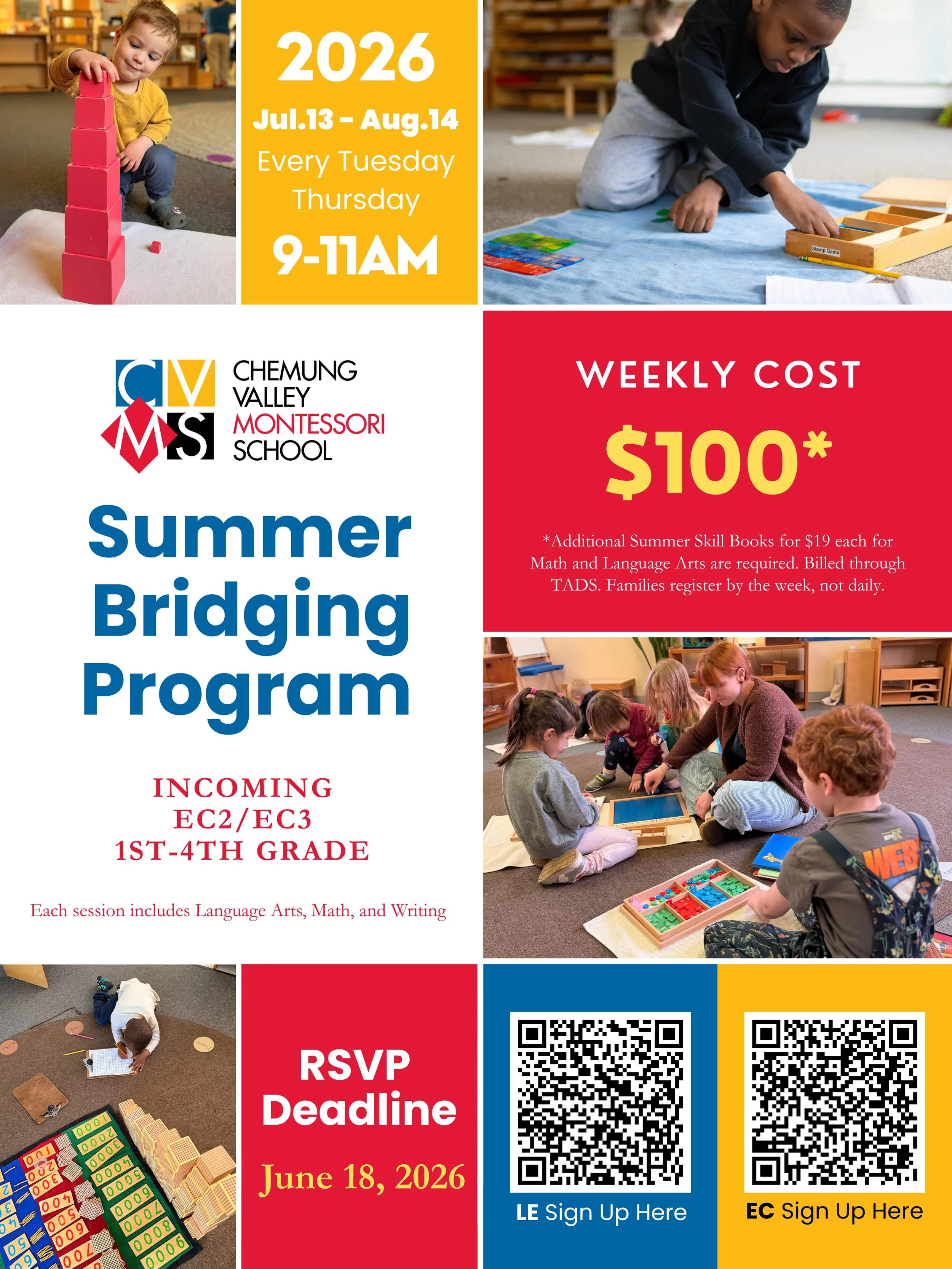 ☀️ Summer Skills Bridging Program 2026 ☀️

Incoming EC2/EC3 and 1st&ndash;4th grade families: Join us this summer for a fun and supportive learning experience at CVMS!

Students will strengthen Language Arts, Math, and Writing skills through hands-on