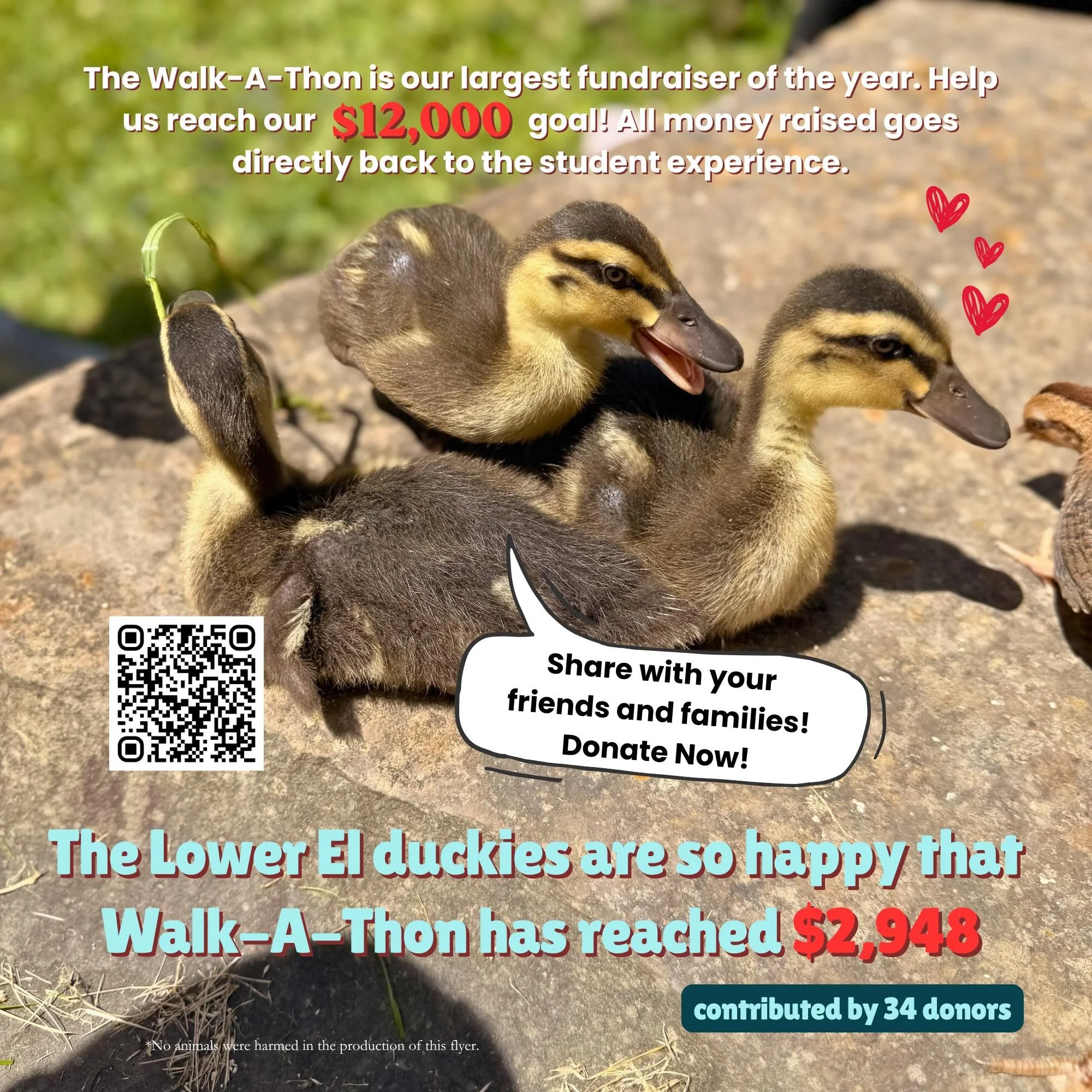 🦆 Quack, quack! The Lower El duckies are so happy that we&lsquo;ve almost reached $3,000 in our Walk-A-Thon fundraiser! So far, 34 donors have helped us get closer to our goal.

Our goal isn&rsquo;t just to raise $12,000; it&lsquo;s to have as MANY 