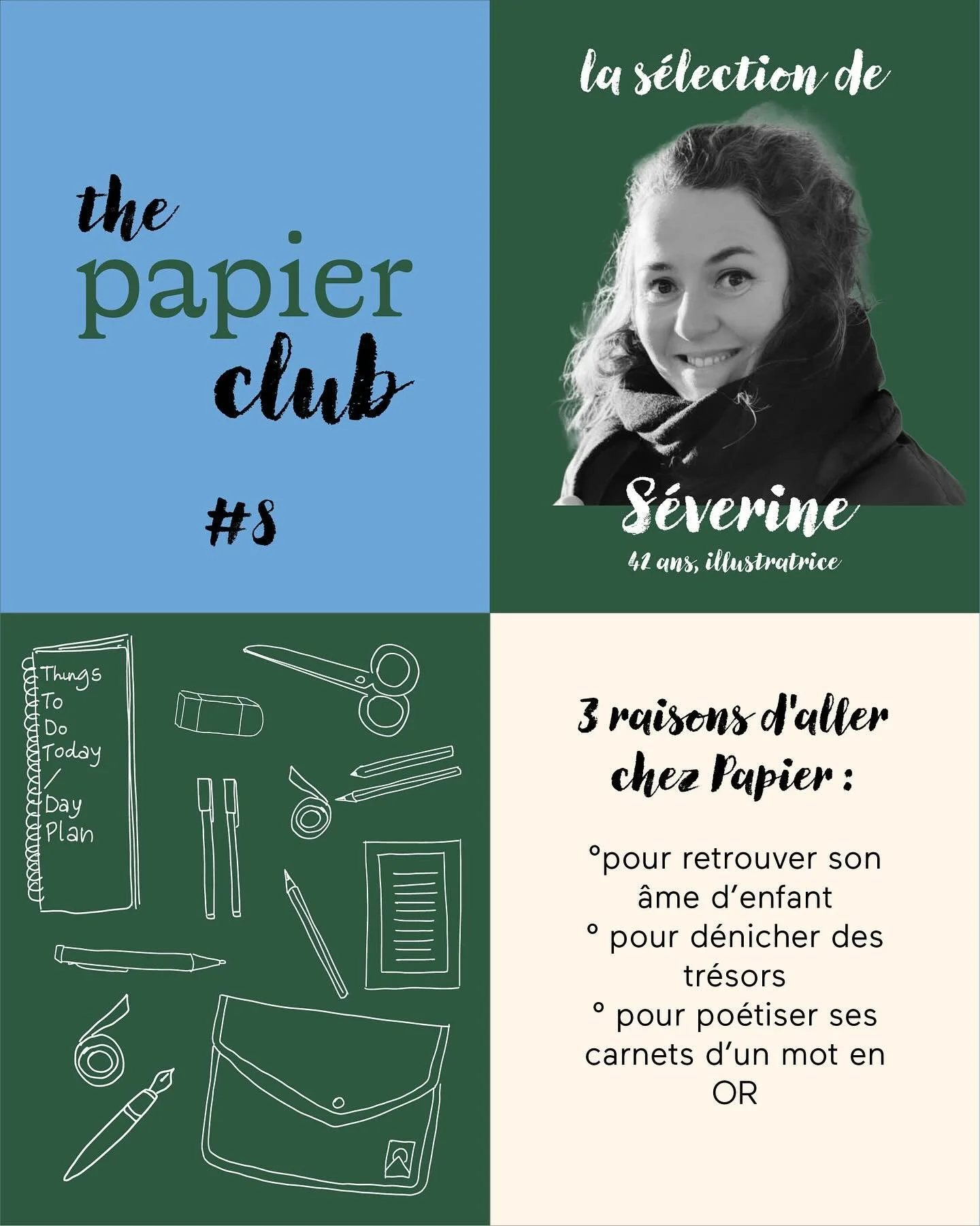#thepapierclub Portrait 8. Séverine, on ne vous la présente plus ! C’est elle qui vous conseille chez Papier quand Julie n’est pas là. 🫶🏼
On aime : sa douceur et son raffinement, son délicat coup de crayon et