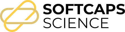 SoftCaps Science logo with a stylized gold capsule icon next to the text.