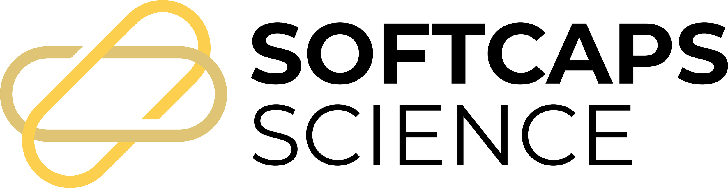 Soft Caps Science logo with a stylized yellow abstract shape and black text.