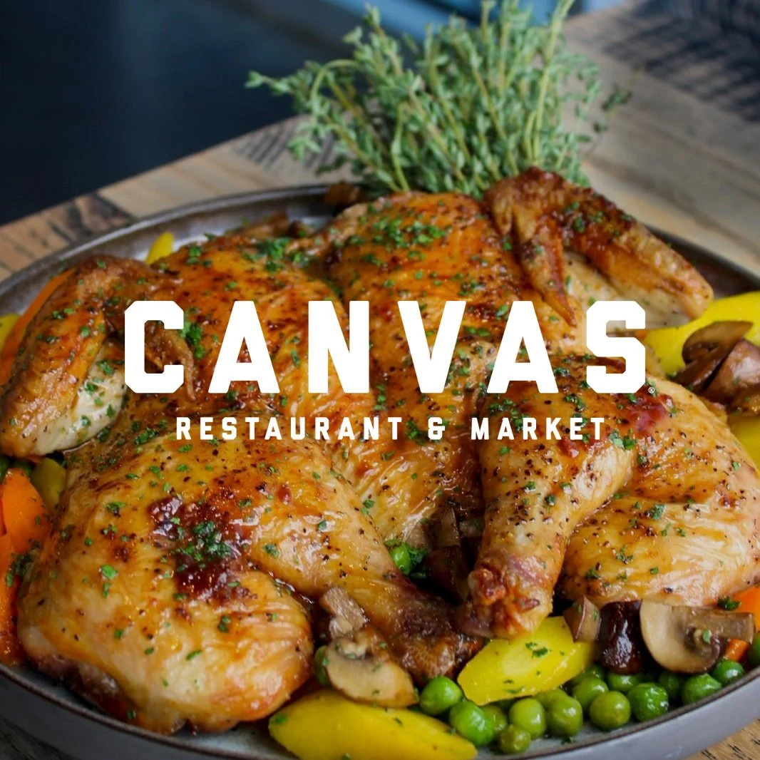 Roasted chicken with vegetables at Canvas Restaurant & Market