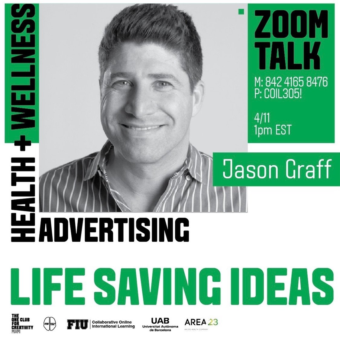 Looking to learn more about advertising in the health and wellness space?  Join a virtual chat hosted by our friends at the @oneclubmia tomorrow, 4/11. ⁣
⁣
Zoom details in the graphic above. Don&rsquo;t miss your chance to hear from expert, Jason Gra