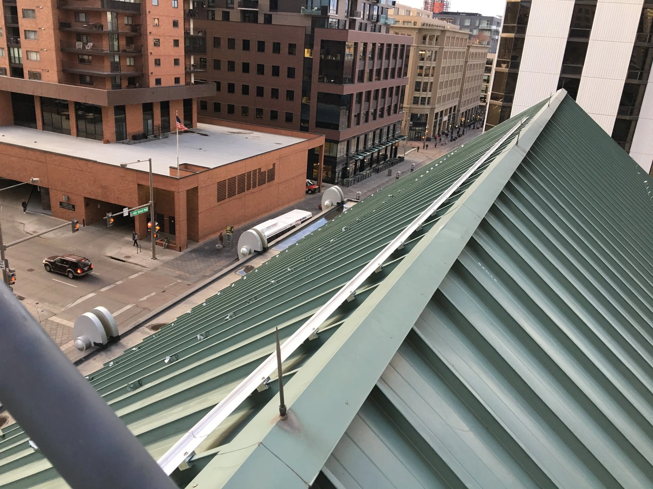 Horizontal lifeline railing installed at roof ridge.JPG
