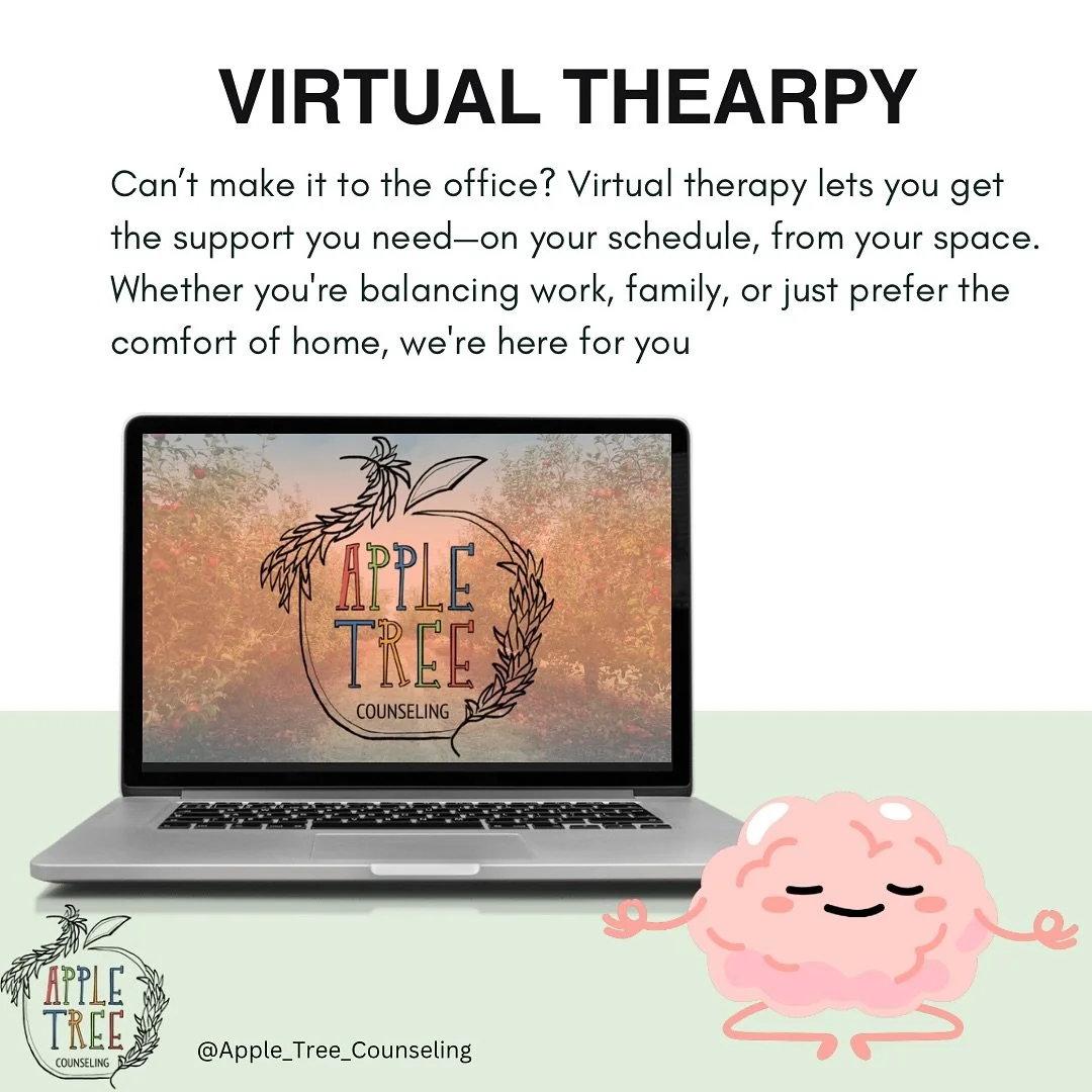 ✨ Therapy that fits your life ✨ Whether you’re juggling work, family, or just prefer the comfort of home, Apple Tree offers virtual sessions that meet you where you are. Daytime & evening slots available. We accept most major insurance plan