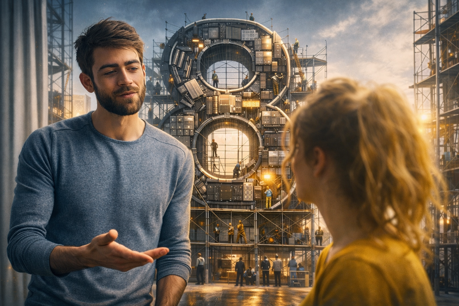 Une jeune homme debout face à sa meilleure  demande 8 minutes pour discuter
