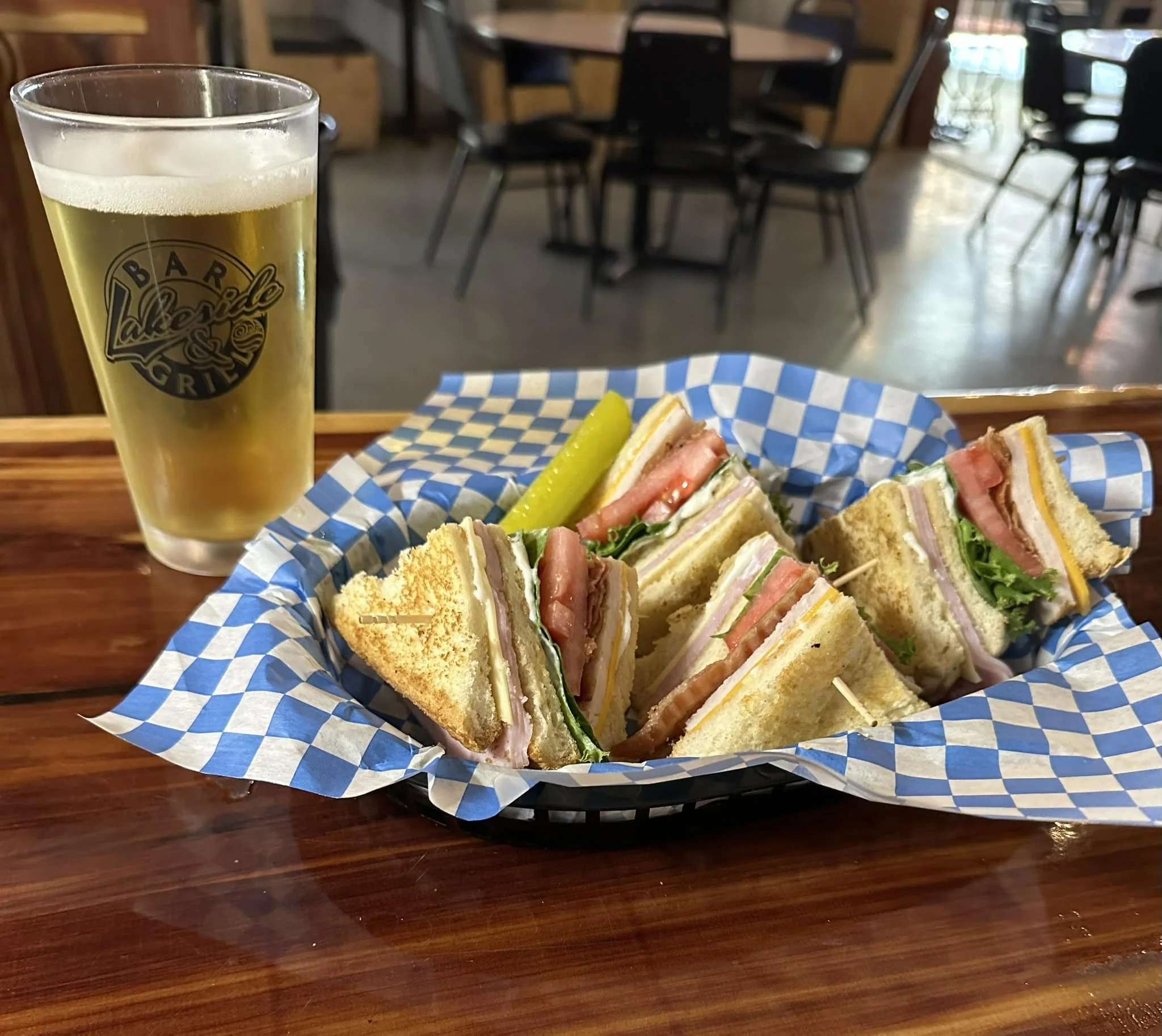 Turkey Club Sandwich and Pickle spear