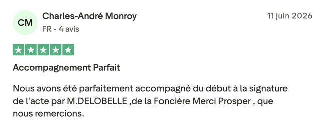 Avis Trustpilot 5 étoiles de Charles-André Monroy sur Merci Prosper