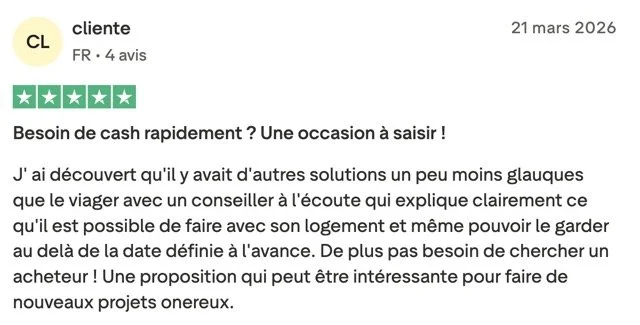 Avis Trustpilot 5 étoiles de cliente sur Merci Prosper