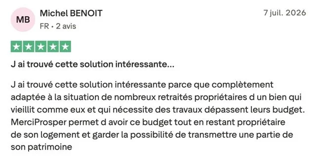 Avis Trustpilot 5 étoiles de Michel sur Merci Prosper