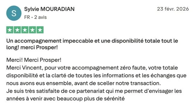 Avis Trustpilot 5 étoiles de Sylvie Mouradian sur Merci Prosper