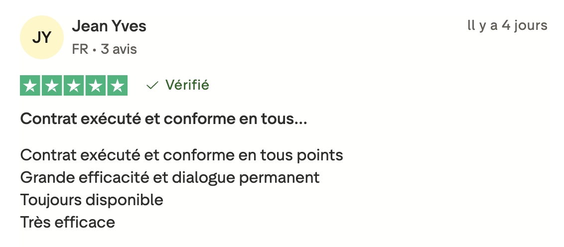 Avis Trustpilot 5 étoiles de Jean Yves sur Merci Prosper