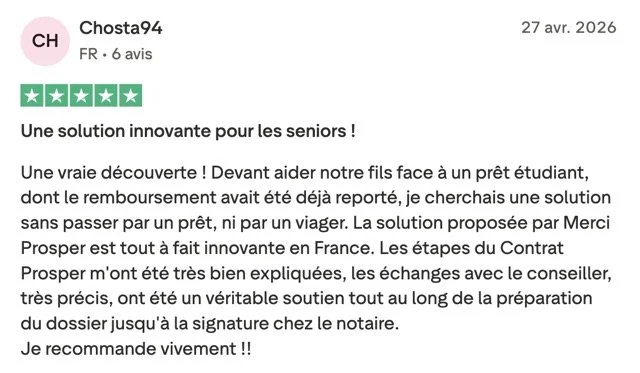 Avis Trustpilot 5 étoiles de Chosta94 sur Merci Prosper