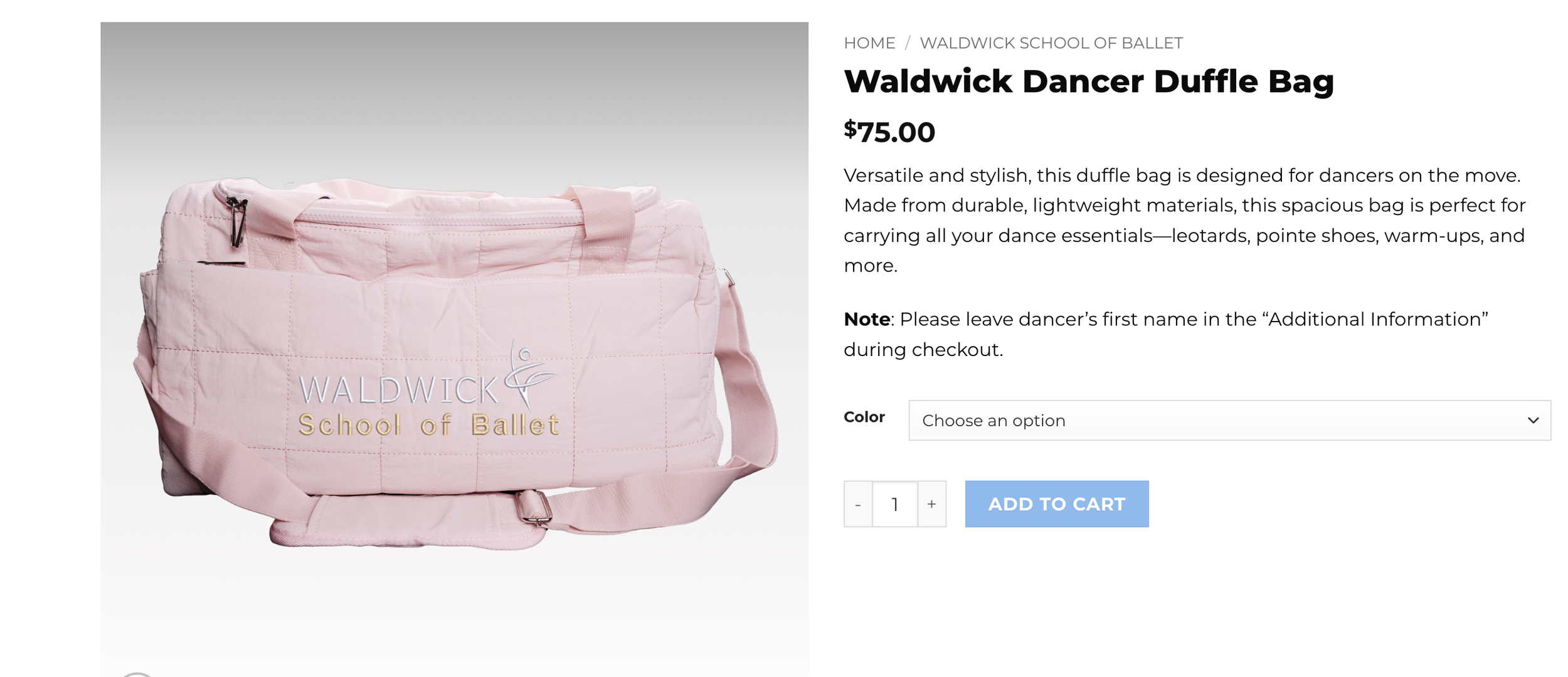 Waldwick School of Ballet Duffle Bag
