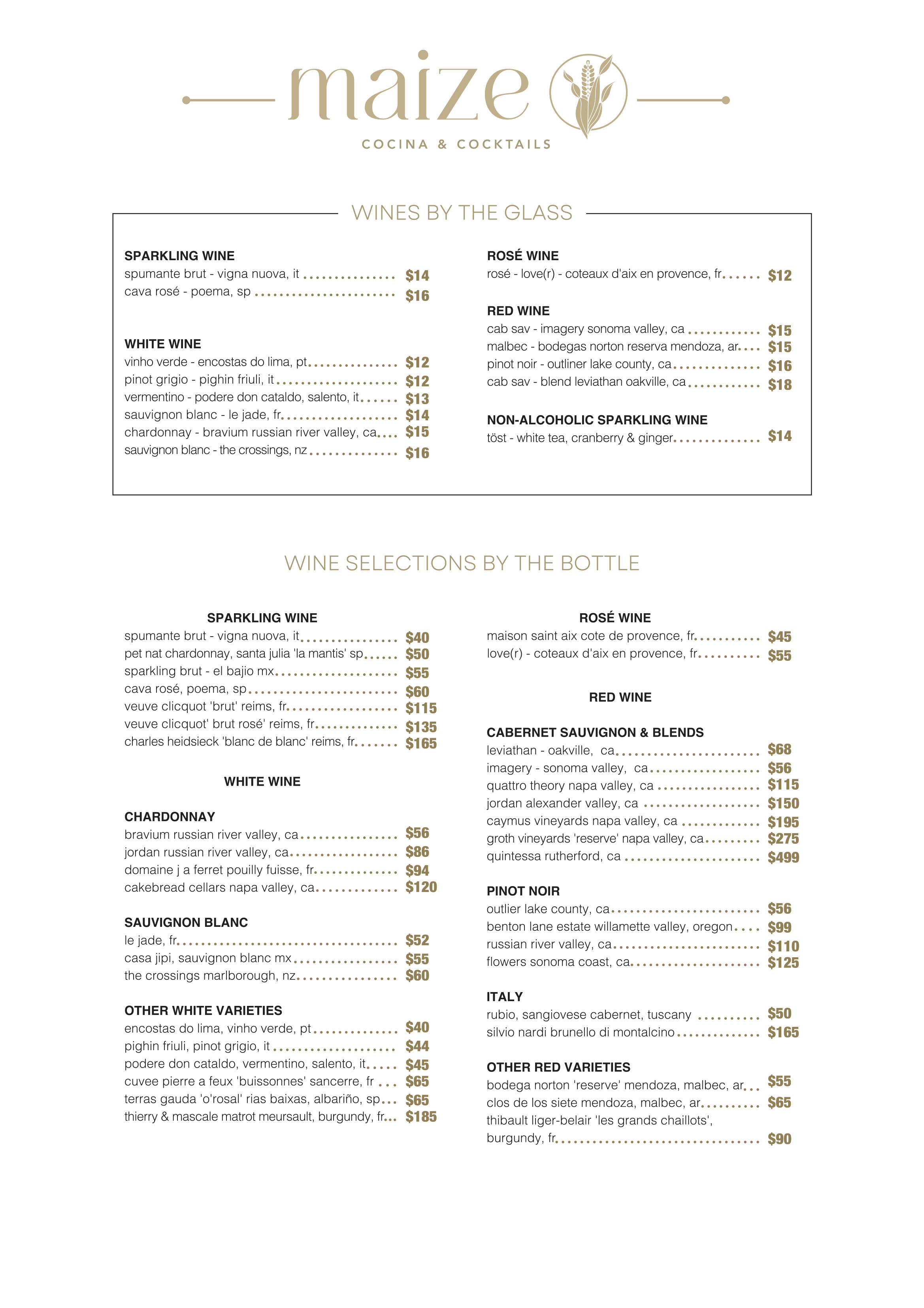 Maize Menu drinks menu | Discover Our Signature Drinks - Visit Today — Maize ...