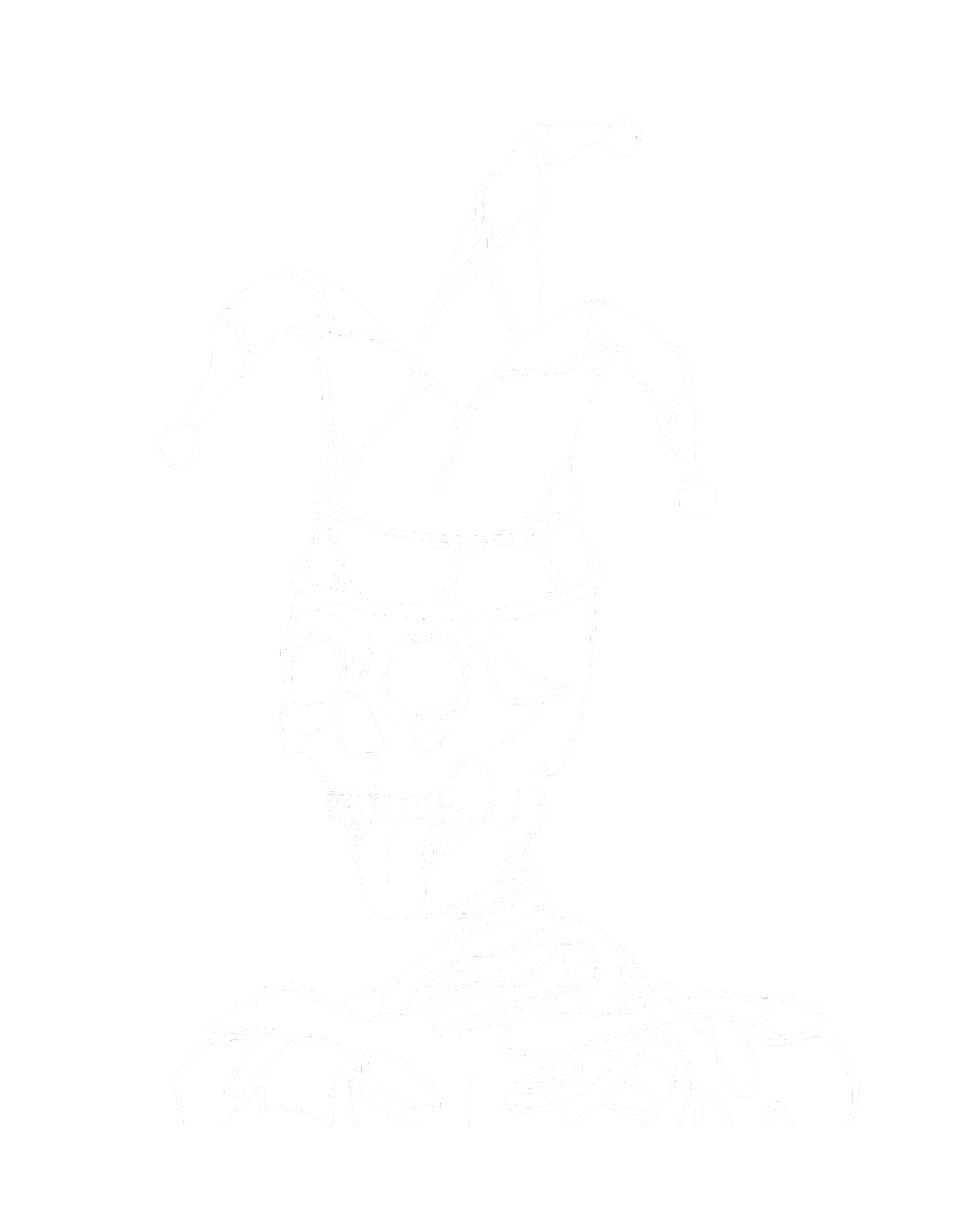 SMILEYHEAD Art Design named the fool of a skeleton laughing with it's tongue out wearing a jester's hat