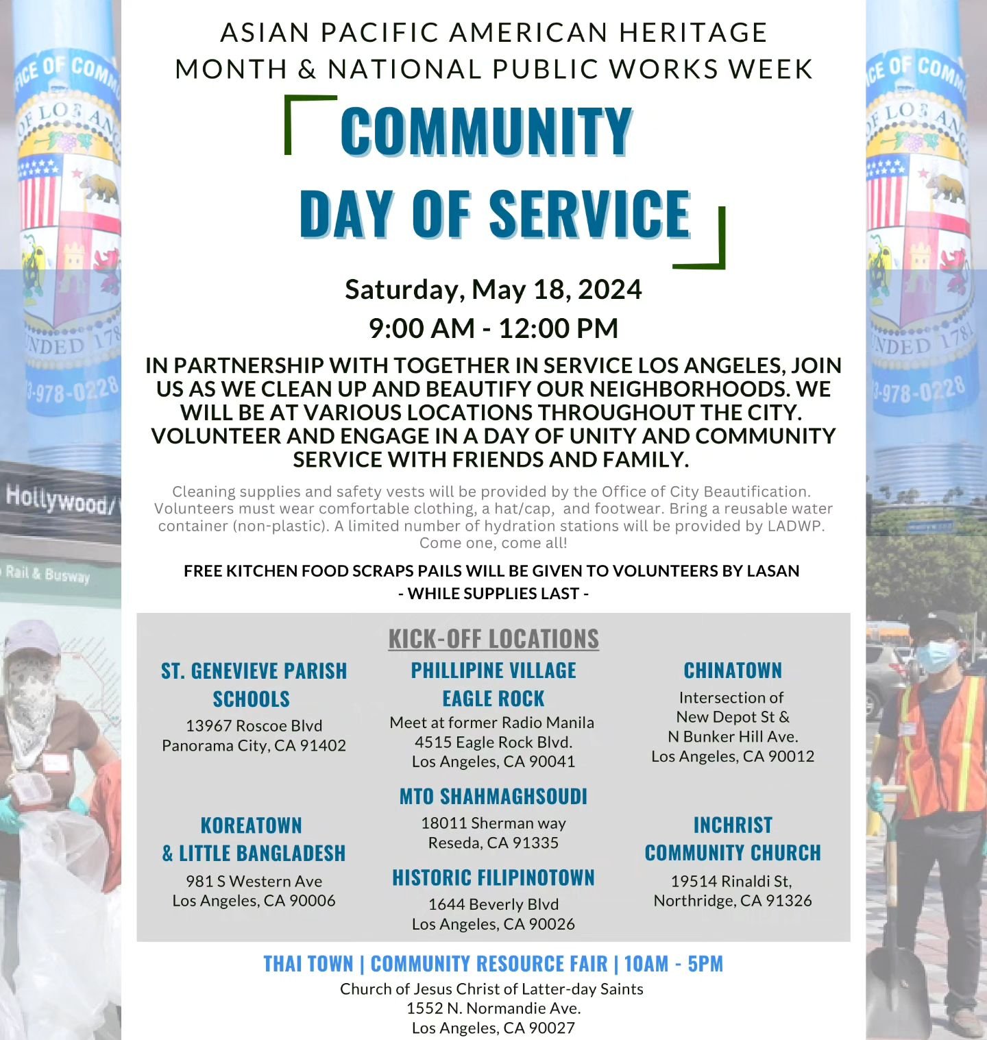 Come join us for the AAPI Community Clean Up event, where we work together to make our community clean! We will be meeting for the Koreatown clean up at KAFLA located at 981 S Western Ave. Please make sure to wear comfortable clothing and don't forge