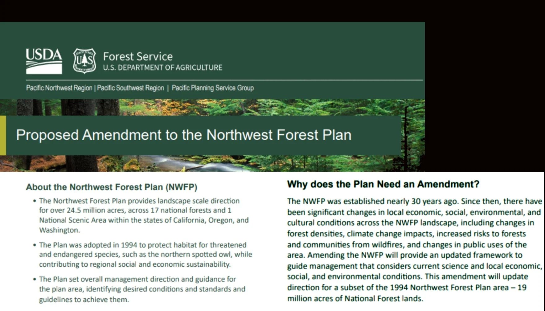 Proposed Amendment to Northwest Forest Plan seeks public input for a limited time