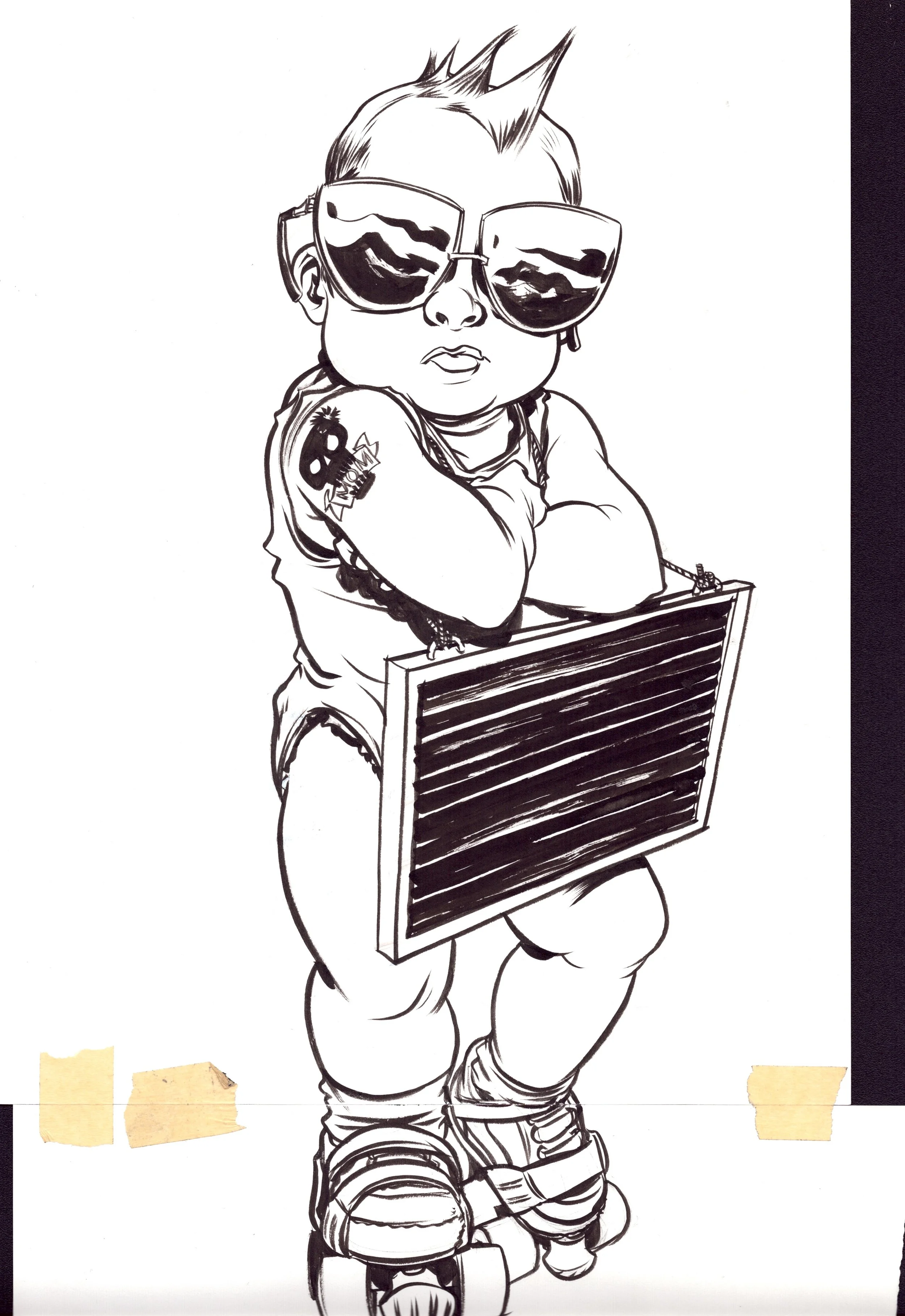 Image of Baby on Rollerskates - Part of the One-Show branding & award presentations art