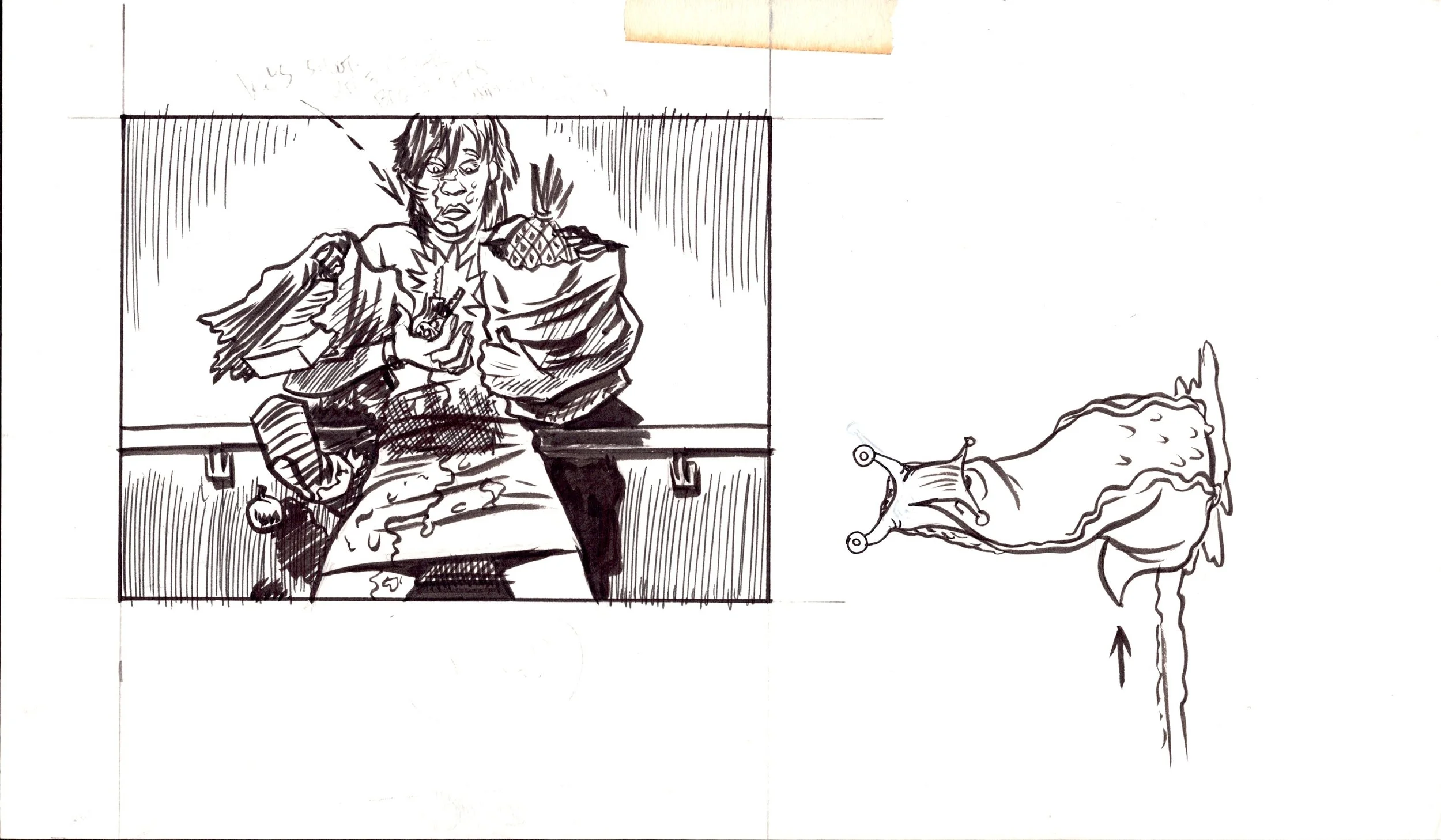 Image of unpublished inks for a commercial storyboard job.