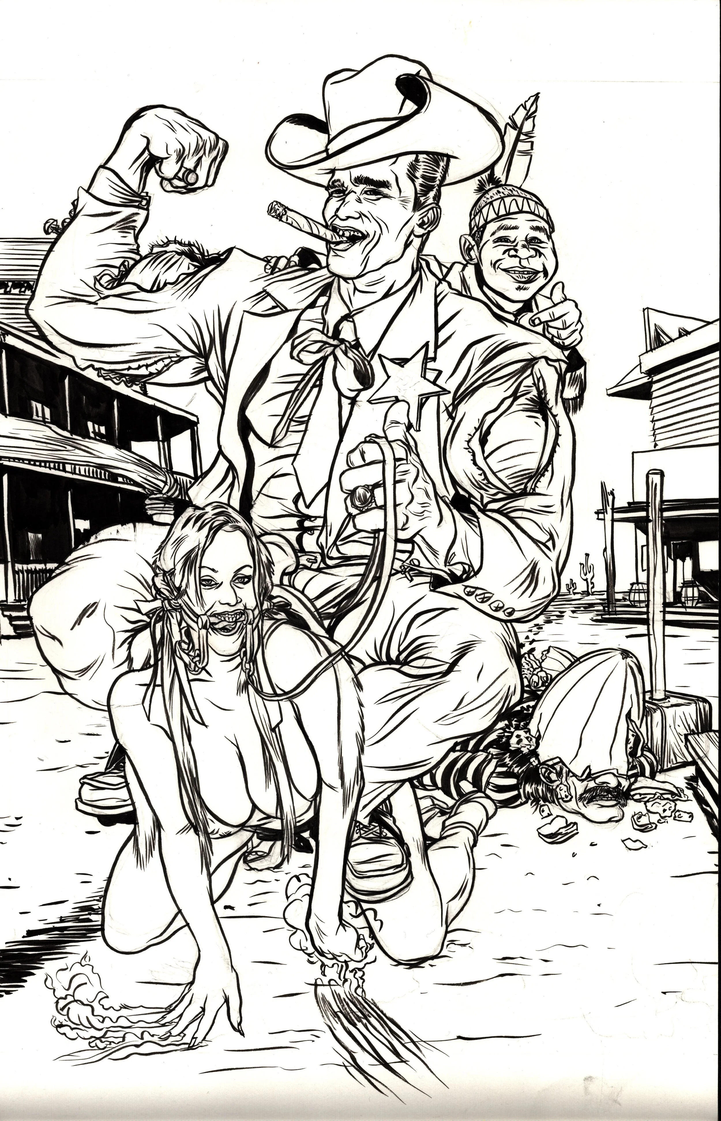 Image of Arnold Schwarzenegger and others editorial illustration