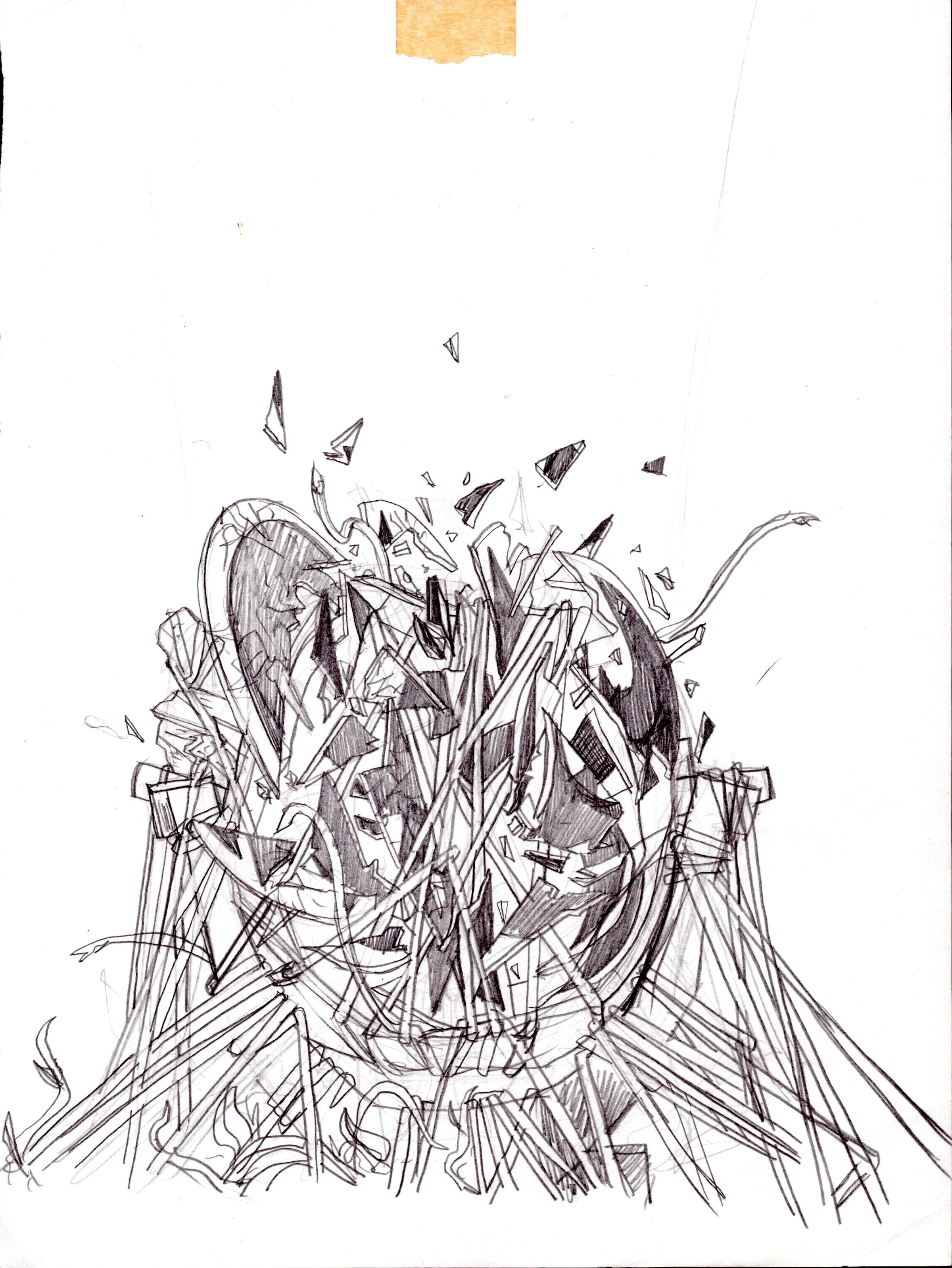 Image of Unpublished sketch of the batsignal shattering