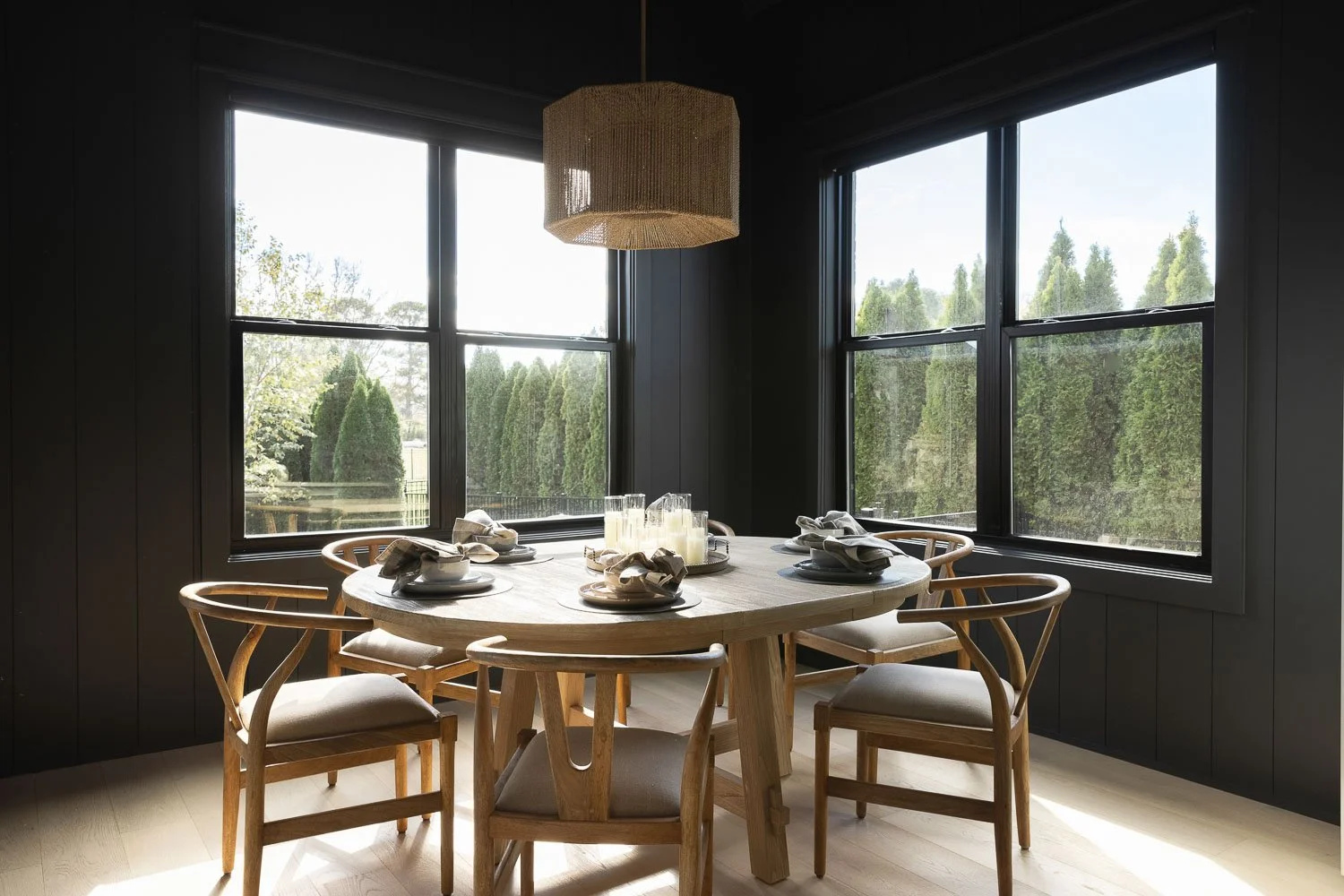 A bold interpretation of color drenching in a dining room.