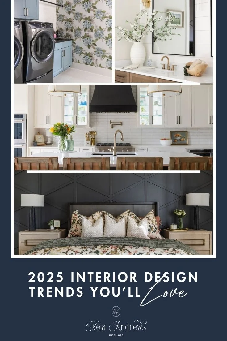 Interior design trends: built-in shelving with natural elements.