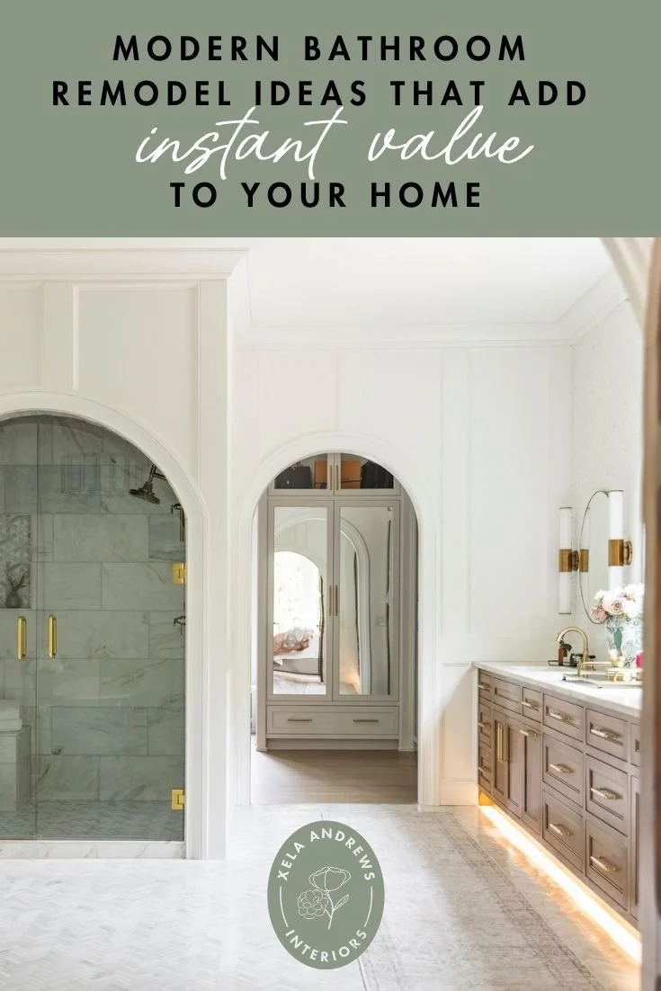 Stylish modern bathroom remodel ideas with arched shower entrance and wood vanity showcasing bathroom renovation cost value.