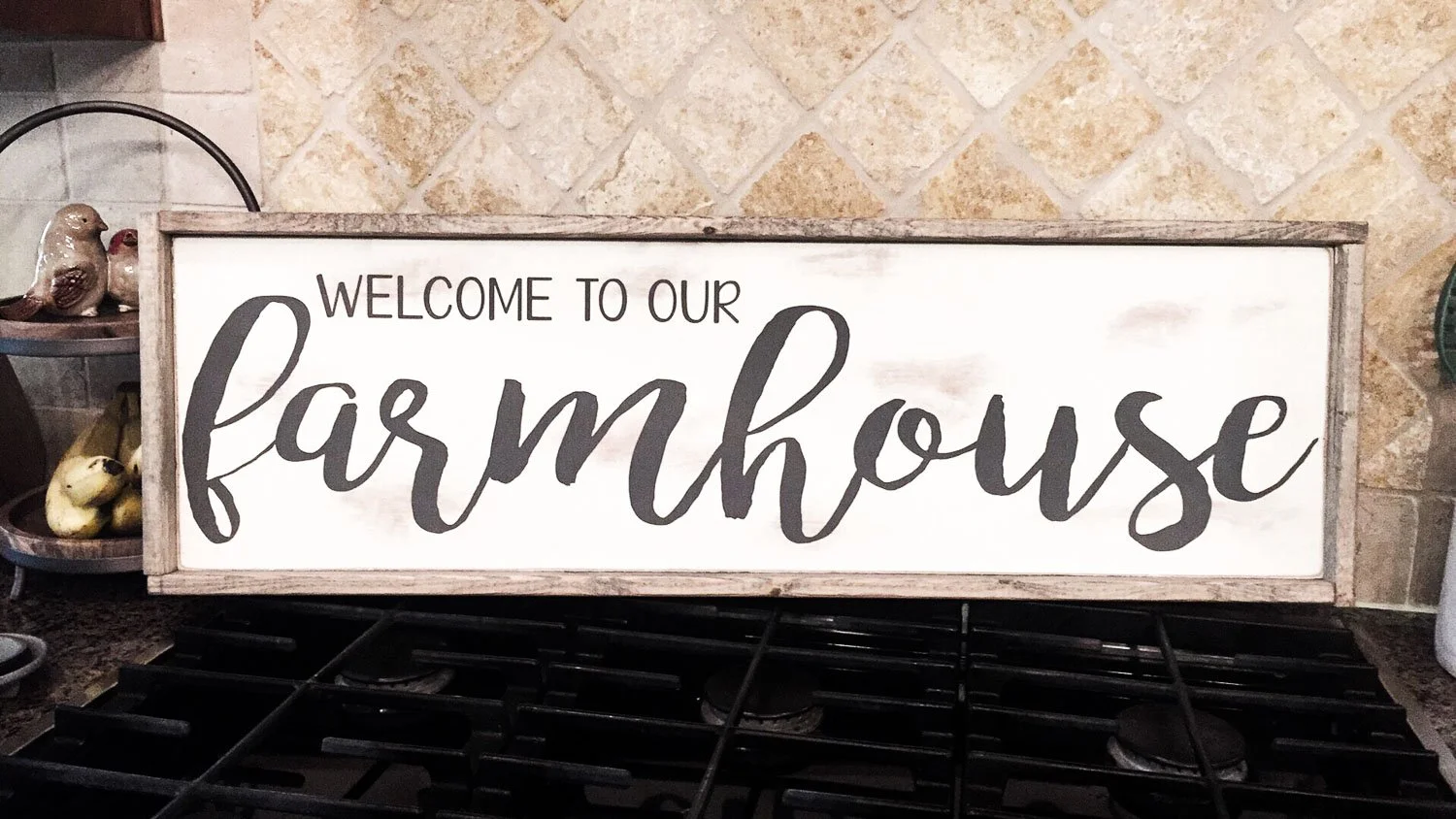 Welcome to our farmhouse sign as wall decor, a trending interior design detail in modern farmhouse homes.