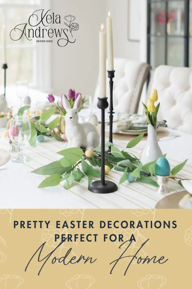 Easter decorations for a modern home pinnable featuring easter decorations.