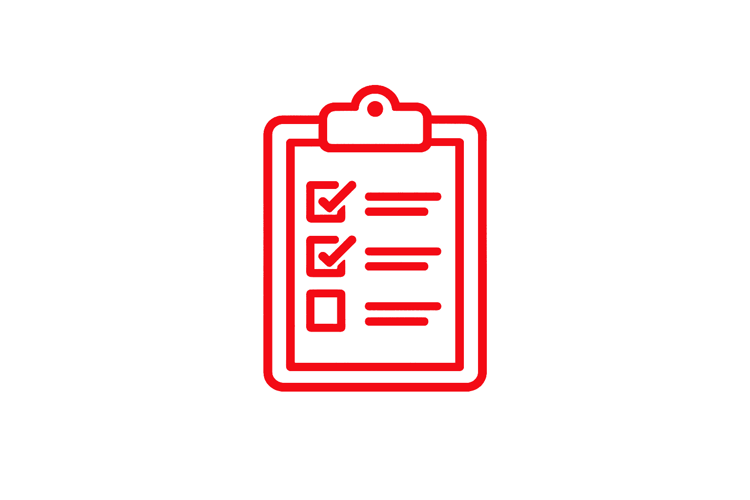 Red clipboard checklist icon representing the initial epoxy flooring site assessment.