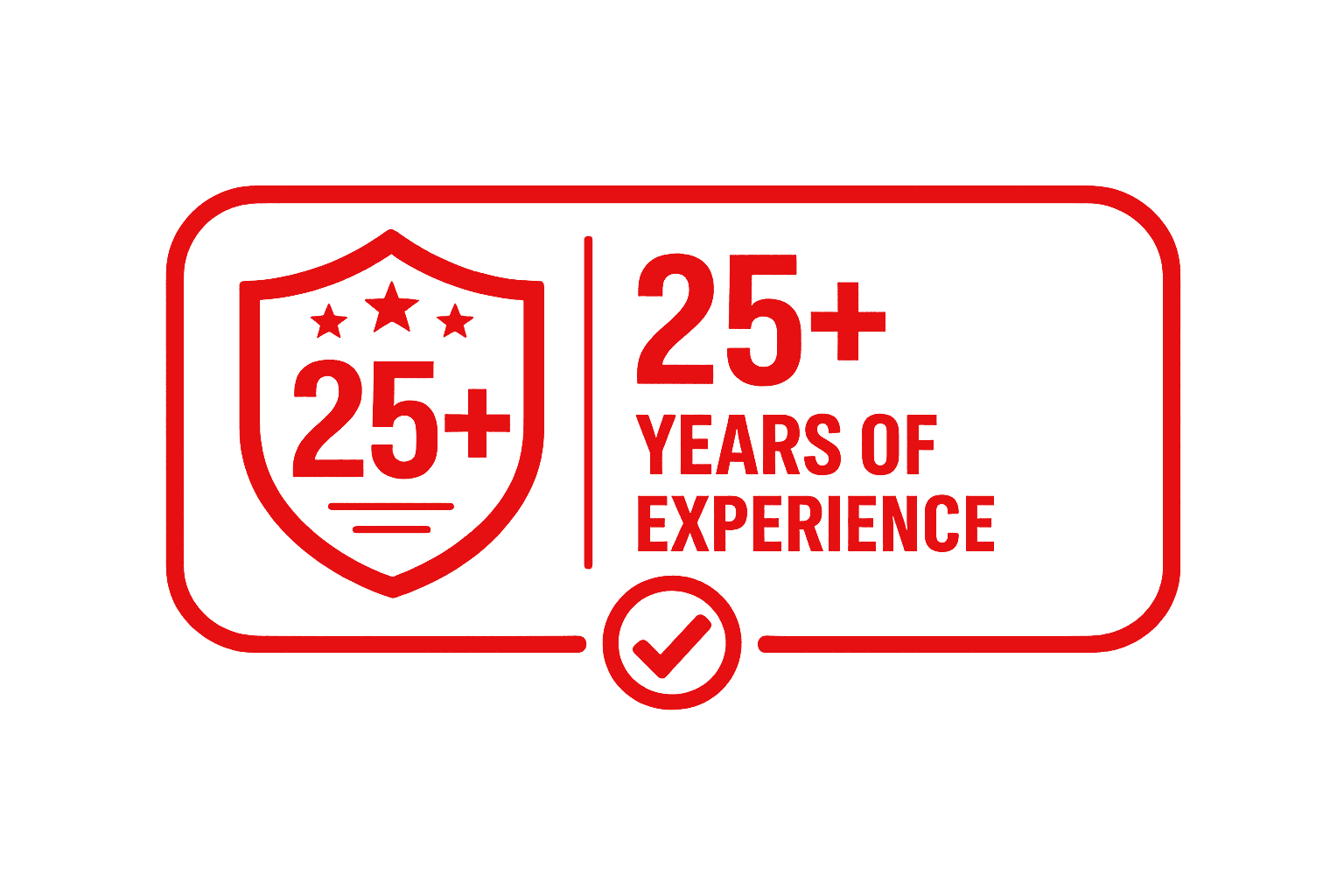Red trust badge highlighting over 25 years of professional painting and coating experience.