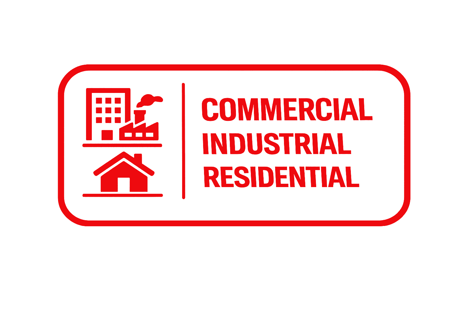Red service badge representing commercial, industrial and residential painting and coating services.