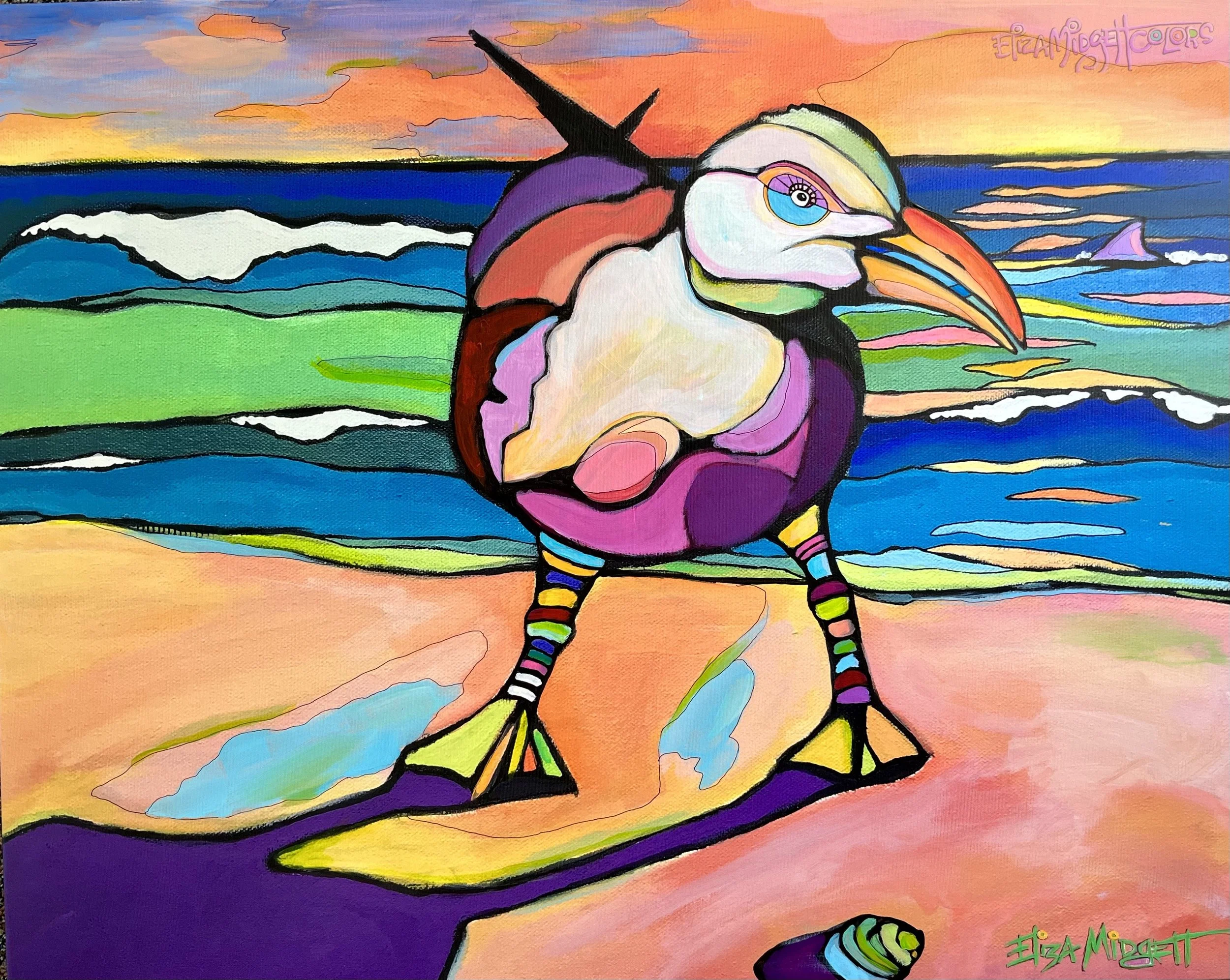 Sassy Psychedelic Seagull SOLD
What’s with the attitude? You’ve got the best legs of any seagull on the beach! This painting was chosen as the poster art for the Lake Mary/Heathrow Art Festival 2022.
Original Sold, giclee's available.