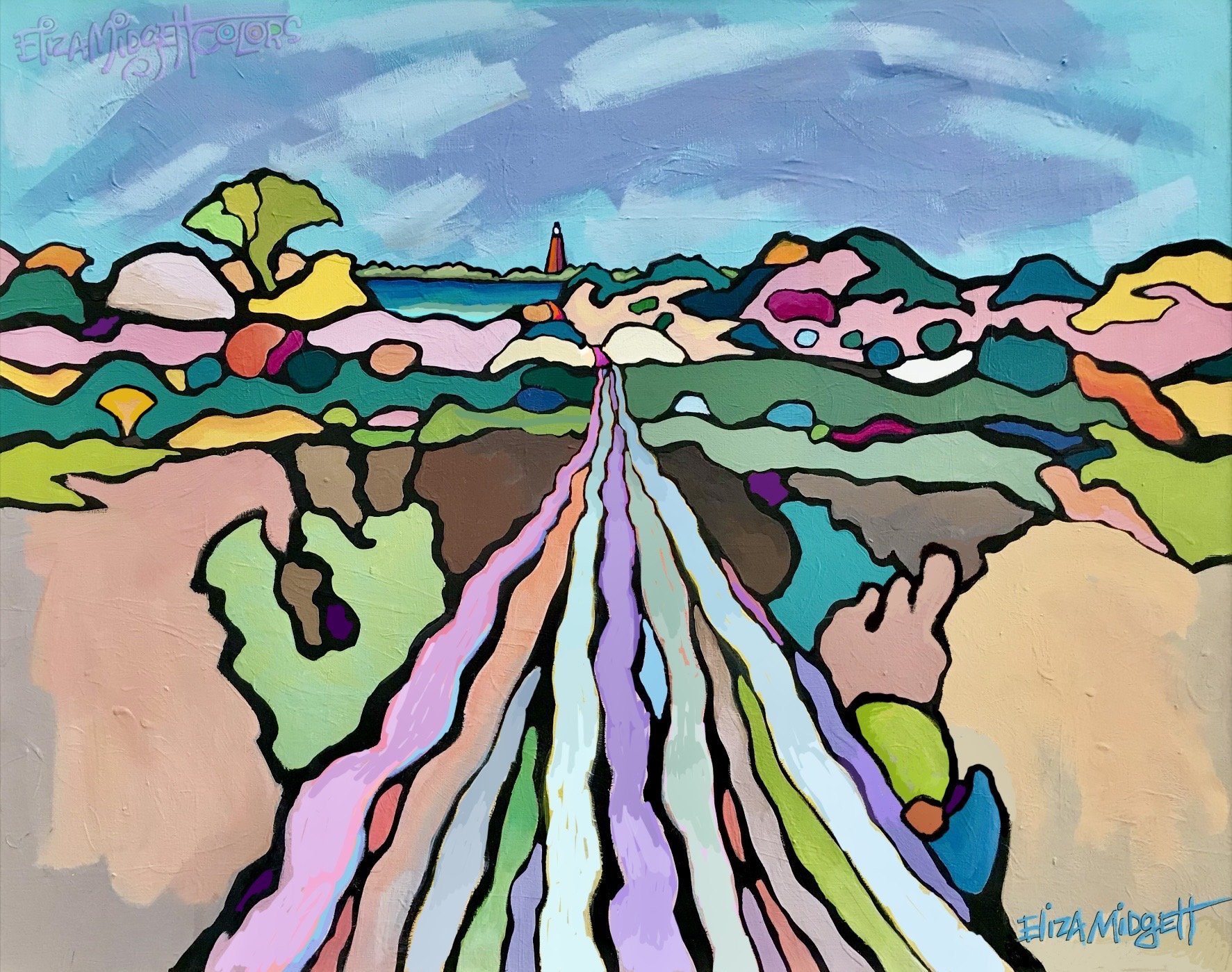 The End of the Blue-Green Road.
SOLD

Notice the sandy path leading over the dunes, symbolizing surviving life's challenging obstacles and arriving at a better place.
Original Sold, giclee's available.