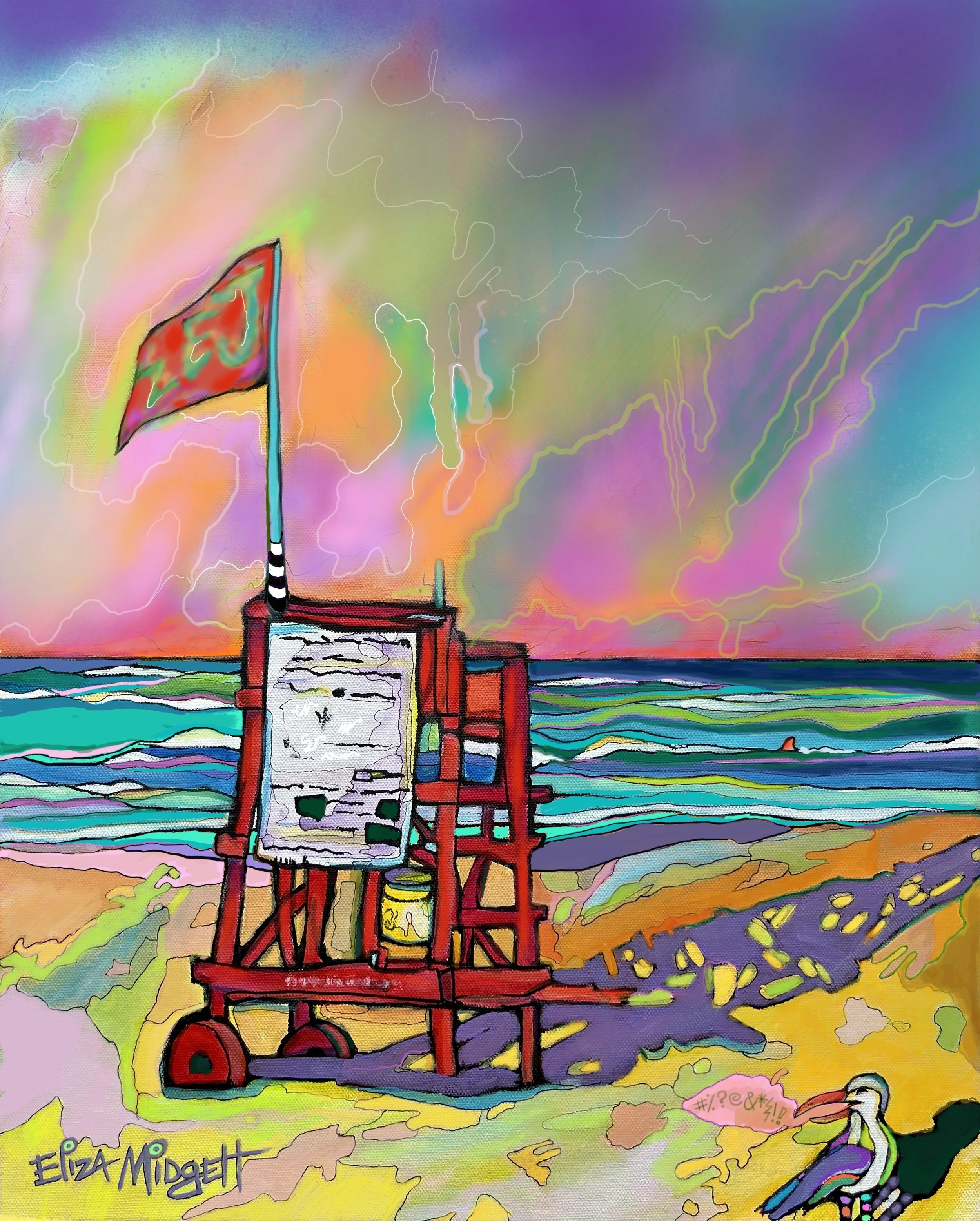 Warning! Dangerous Marine Life SOLD
Sign for “the shark bite capital of the world.” It is interesting that the seagull is cursing for no good reason! #?@*!
