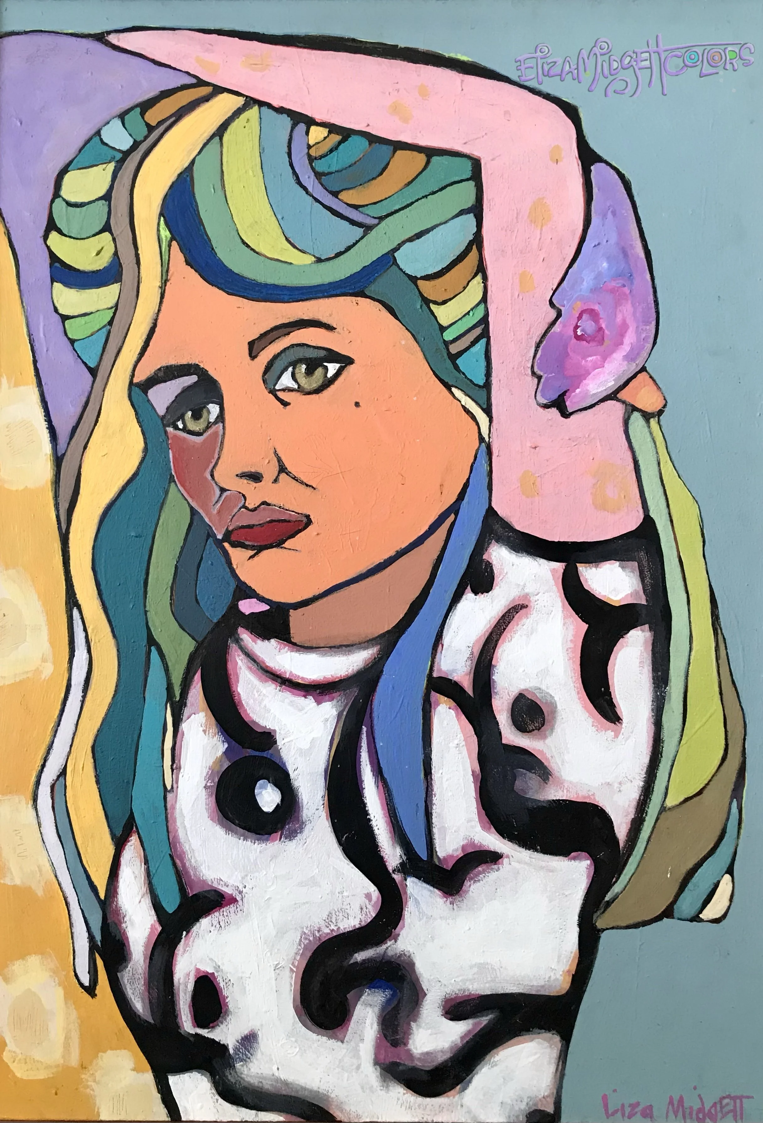 O Me! My first self portrait. in my private collection.
What was I thinking with this pensive pose from so long ago? I do like the green hair that matches my eyes.
giclee's available.