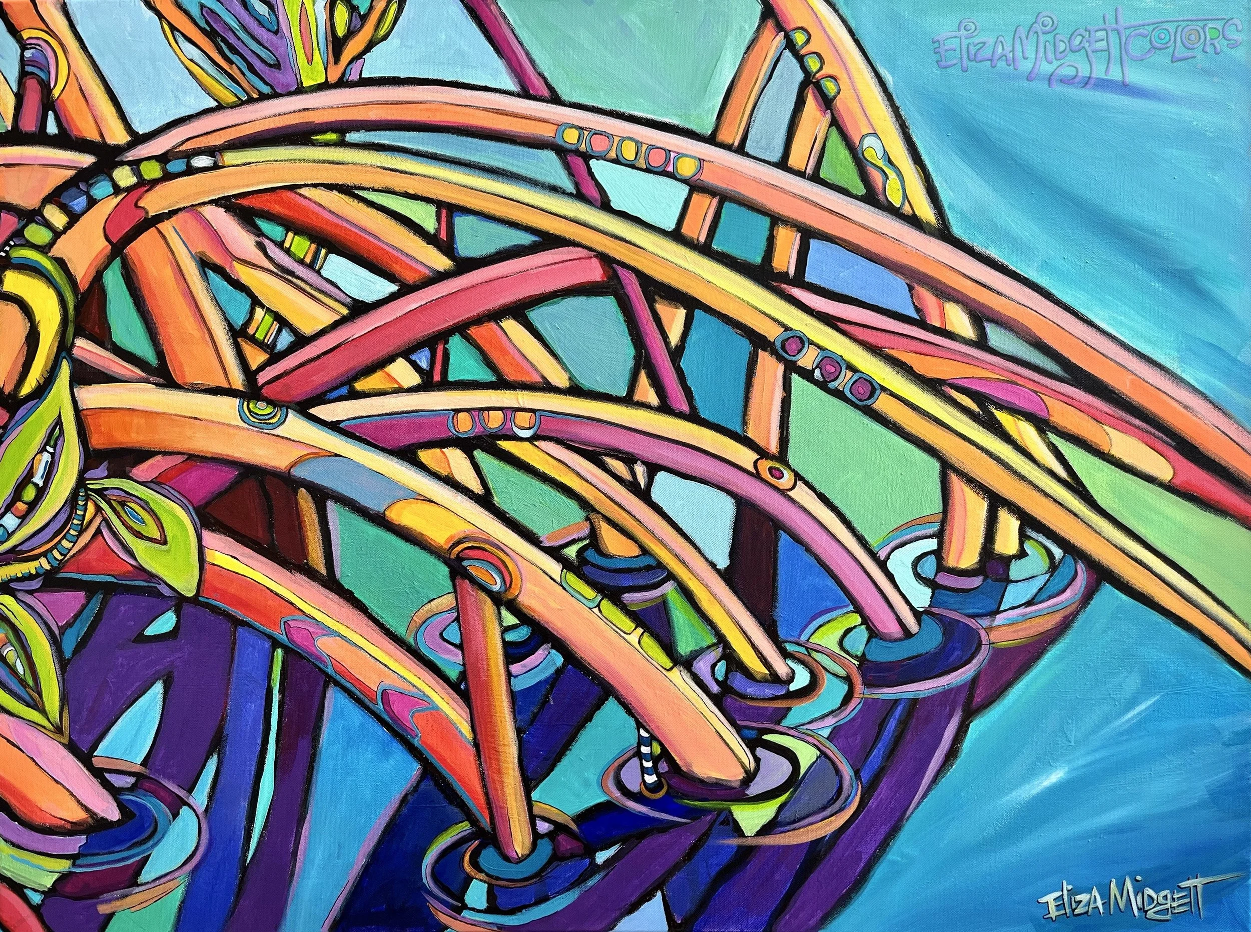 Mangrove Masquerade. 30 x 40 SOLD
The red mangrove in this painting is “masquerading” as a multi-legged monster, protecting the shoreline and swamp from hurricanes and flooding, and providing a safe haven for many little creatures.
Original Sold, gic