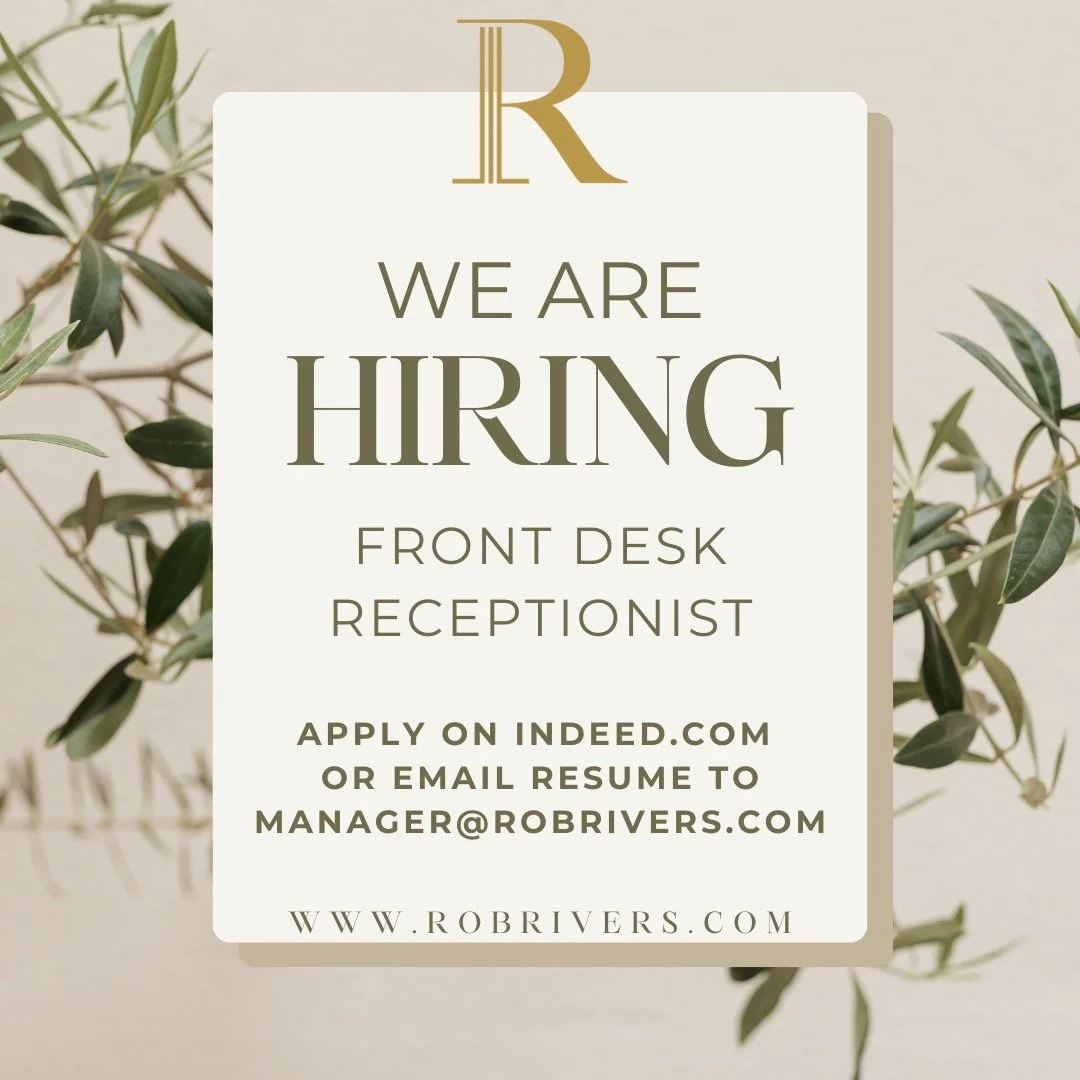 We are beginning our search for a Front Desk Receptionist, as our current team member will be moving at the end of September.

Are you ready to be a Front Desk Receptionist at Rob Rivers Salon &amp; Spa and become the welcoming presence that sets the