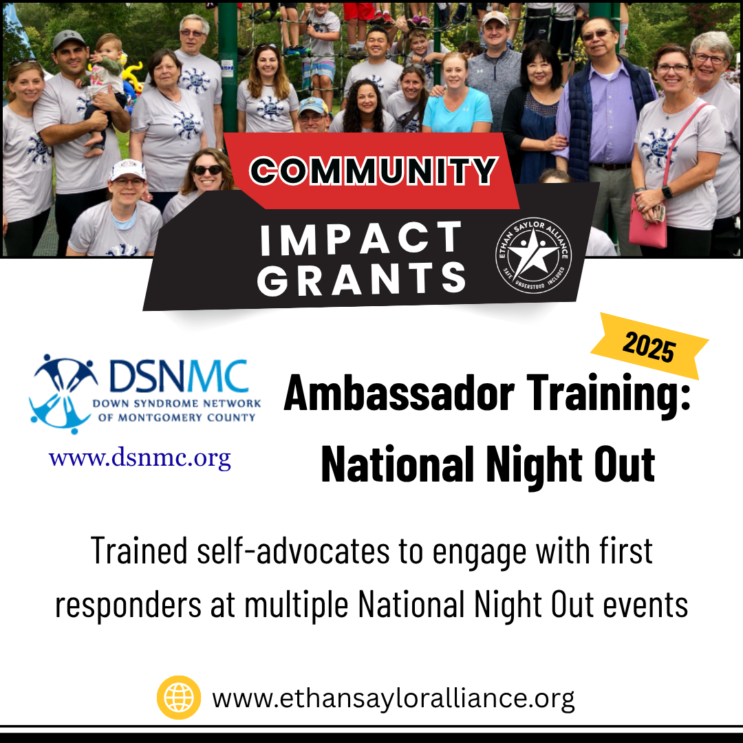 Social media flyer: Down Syndrome Network of Montgomery County trained self-advocates to engage with first responders at multiple National Night Out events