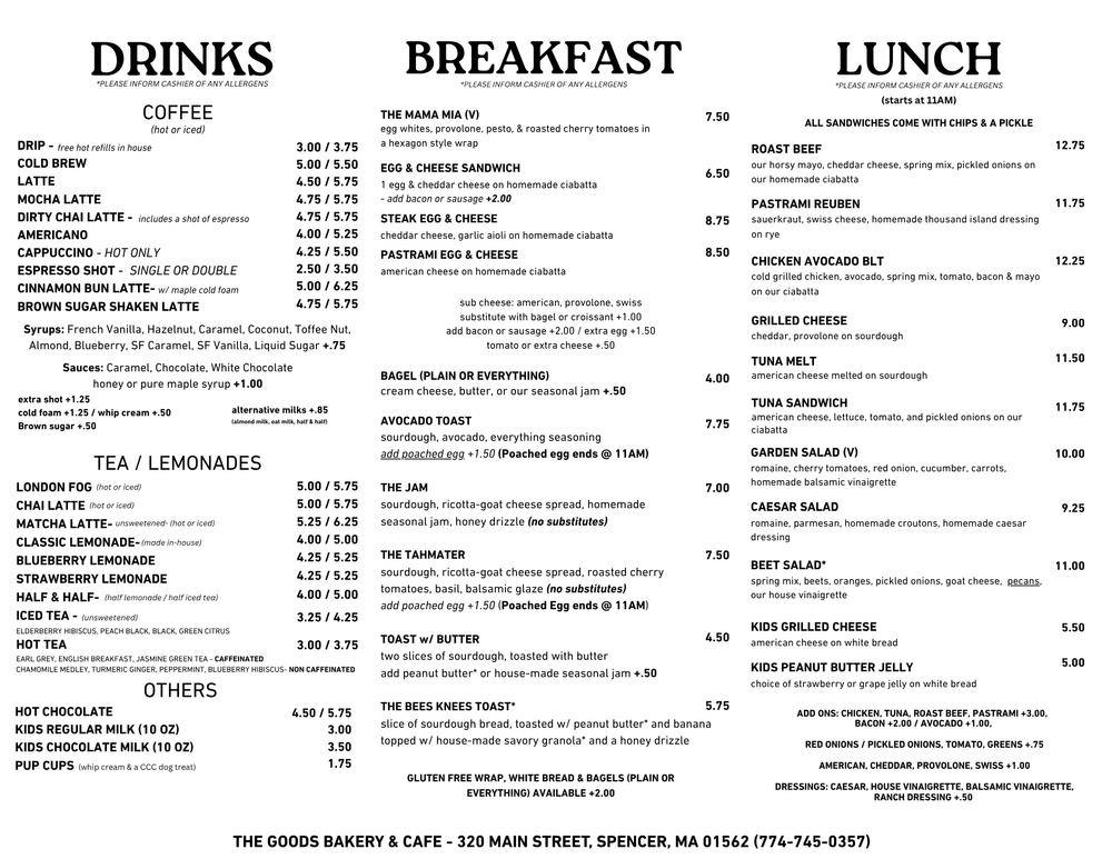 Menu — The Goods Bakery & Cafe