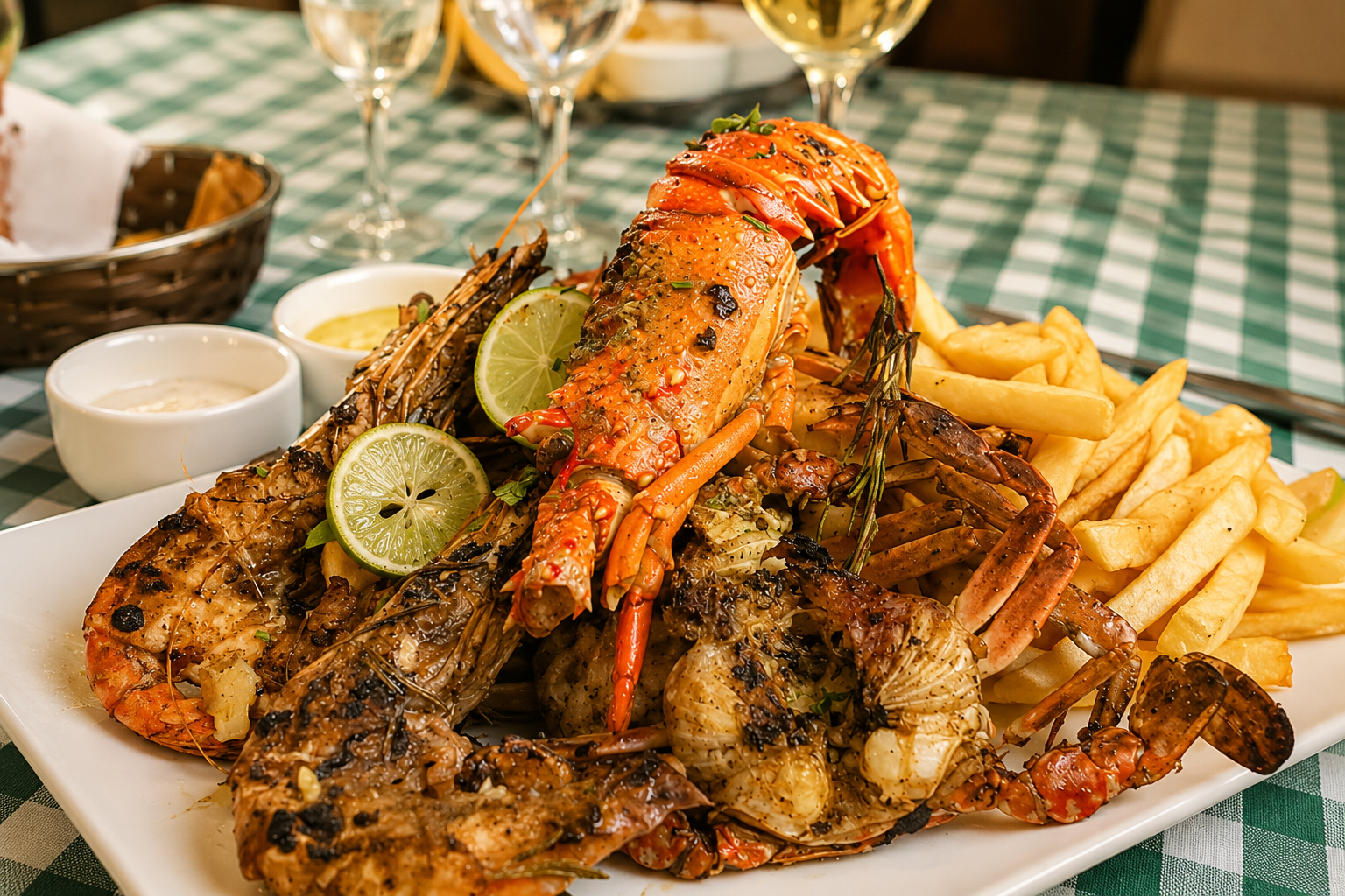 Plato de mariscos frescos servido en un restaurante de Hurghada, uno de los mejores lugares para disfrutar de la gastronomía del Mar Rojo en Egipto.