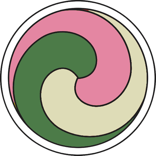 Colorful spiral pattern with pink, green, and cream sections