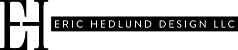 Logo of Eric Hedlund Design LLC featuring stylized initials and company name in black and white.