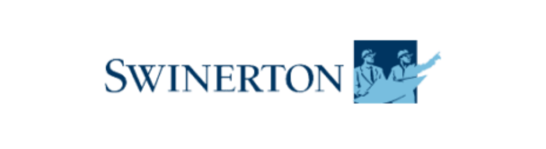 Logo with the word 'SWINERTON' and a graphic of two men wearing helmets, one pointing at a blueprint.